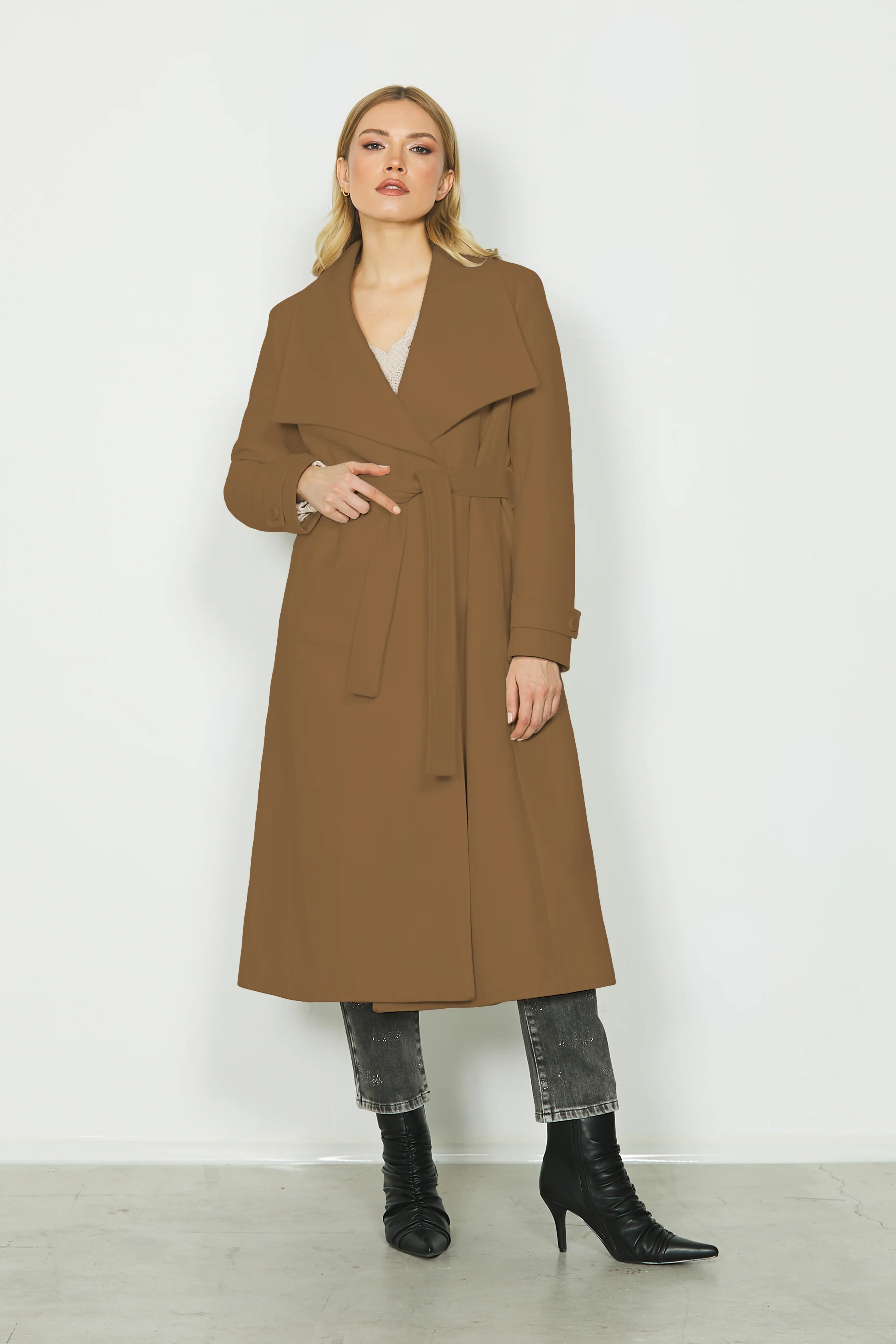 Cappotto RIMMO_BIS lungo manica lunga con collo ampio più cintura - Image 6