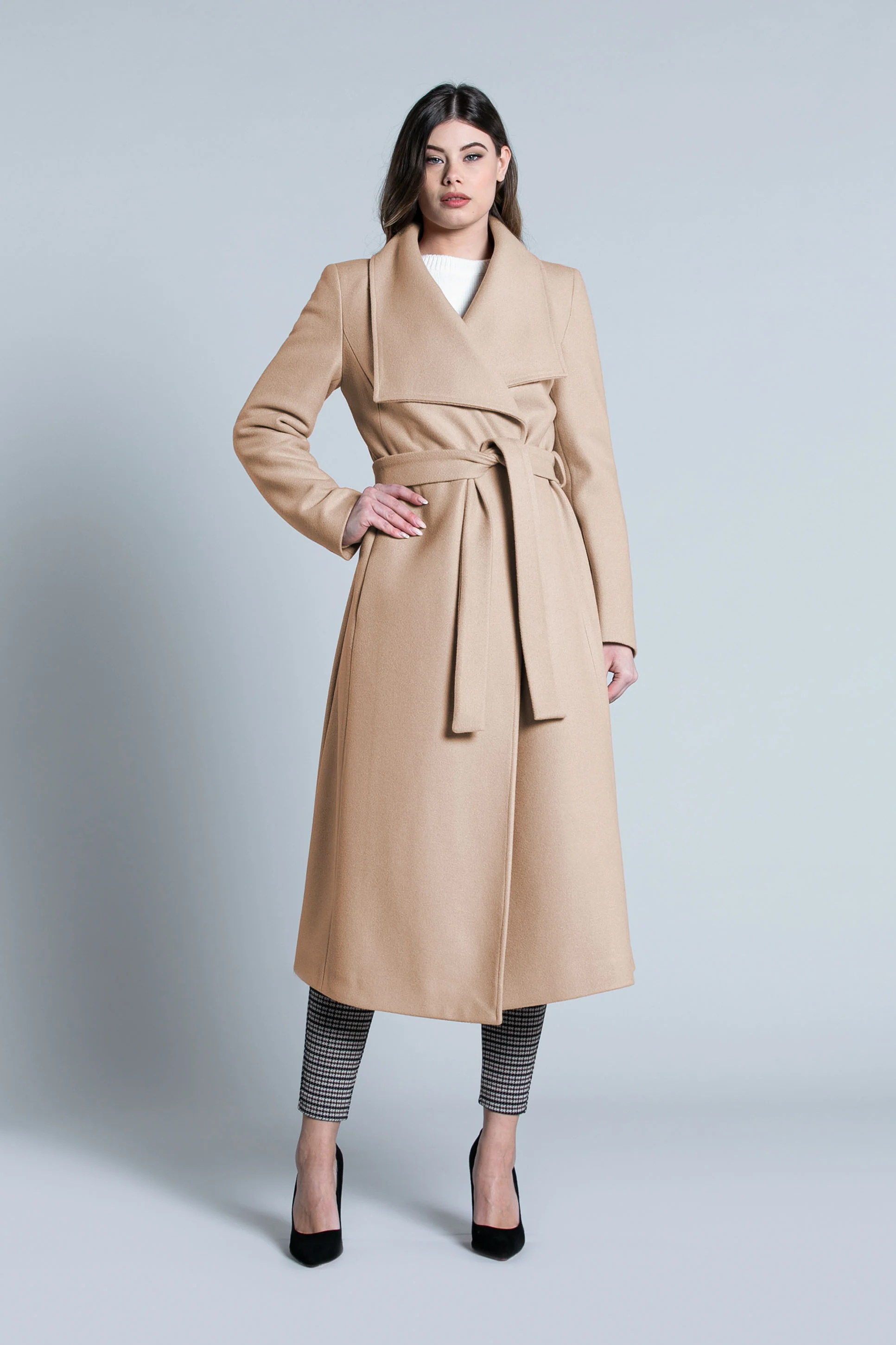 Cappotto RIMMO lungo manica lunga con collo ampio più cintura - Image 5
