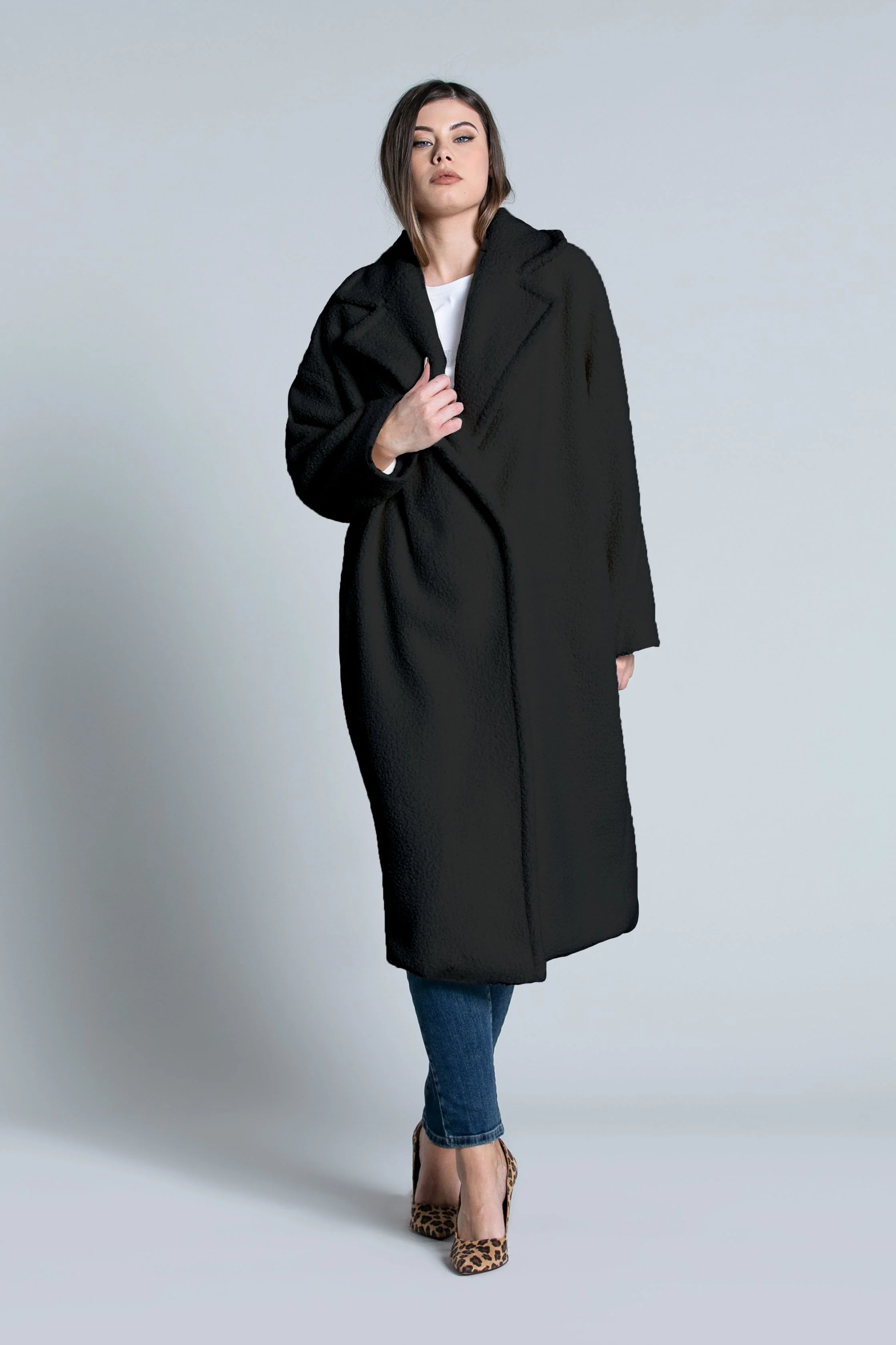 Cappotto TEDDYS lungo manica lunga over doppio petto orsetto - Image 3