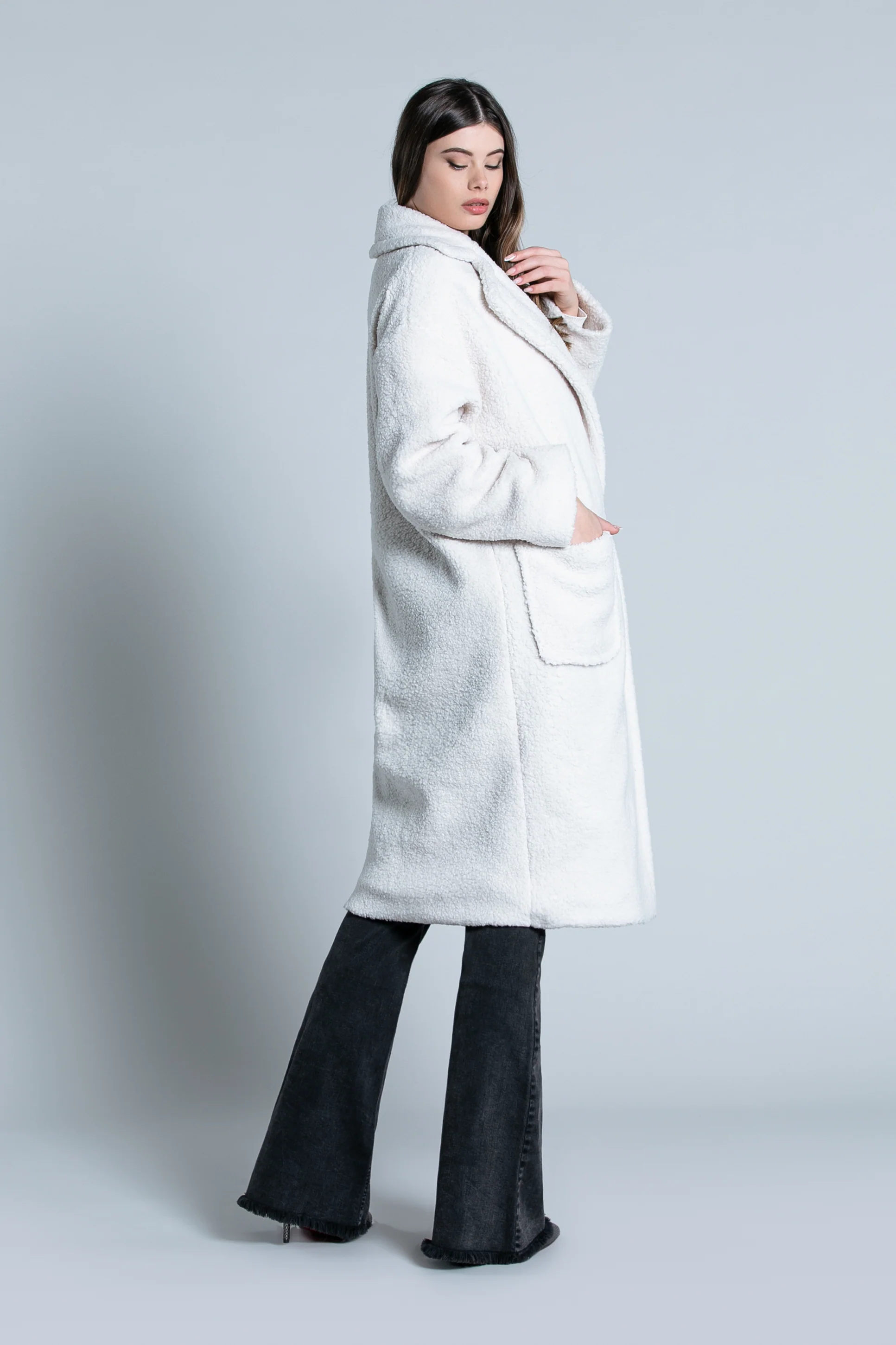 Cappotto TENDZY lungo manica lunga doppio petto con tasche Toppa orsetto - Image 3