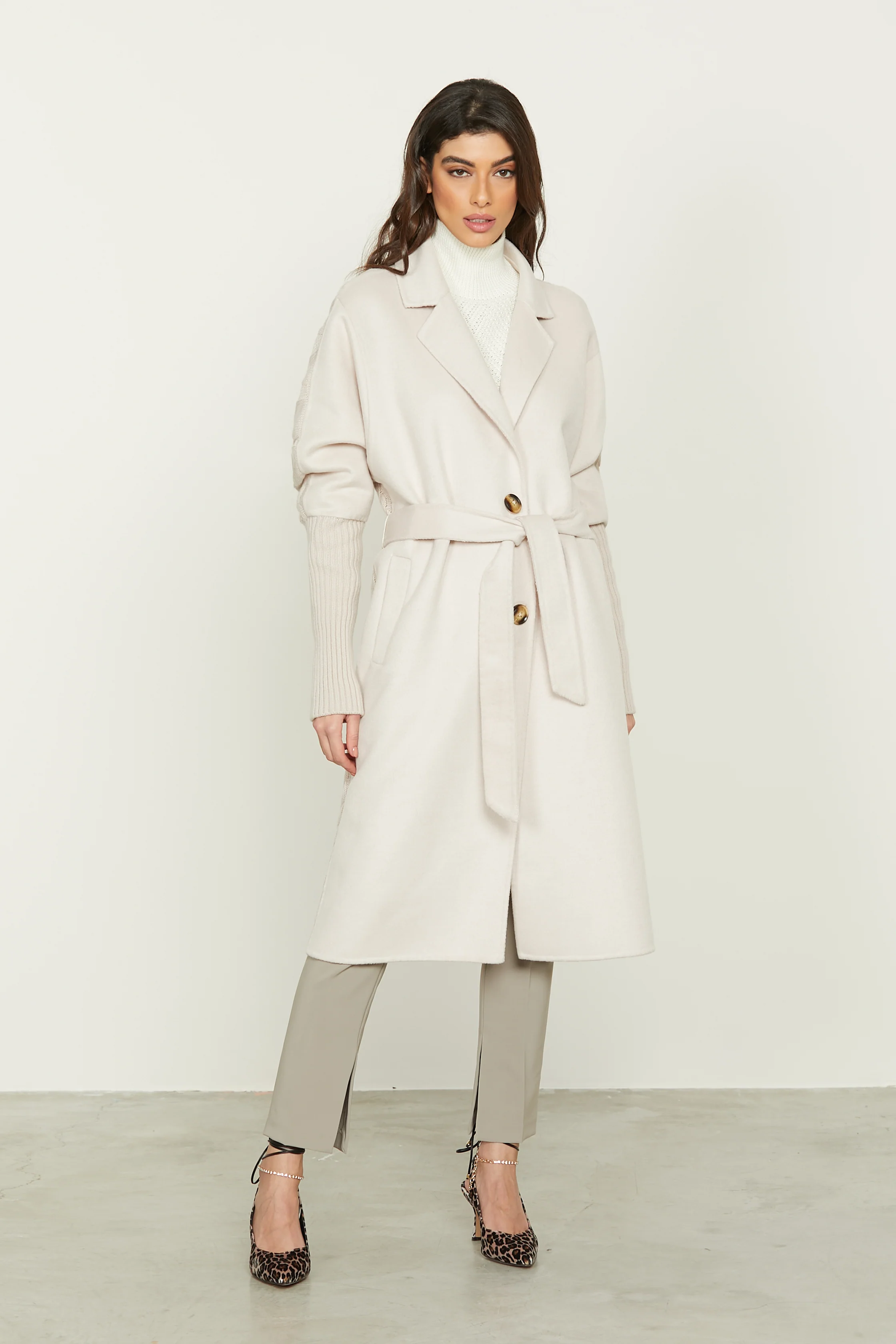 Cappotto TERRY lungo manica lunga con inserti maglia lav.trecce più tasche più cintura