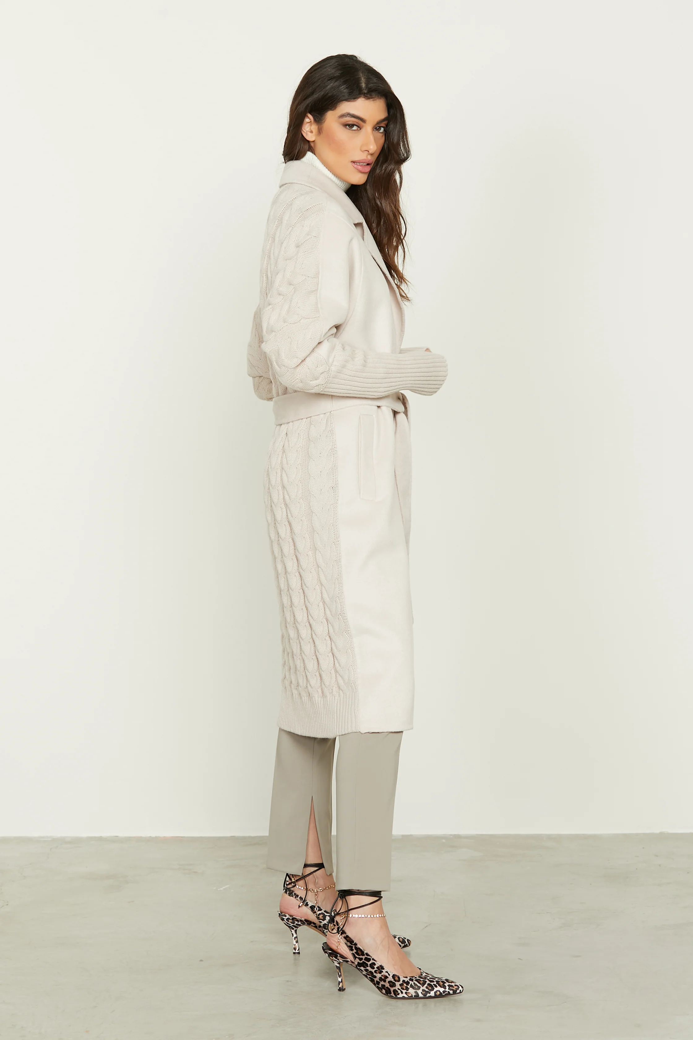 Cappotto TERRY lungo manica lunga con inserti maglia lav.trecce più tasche più cintura - Image 3