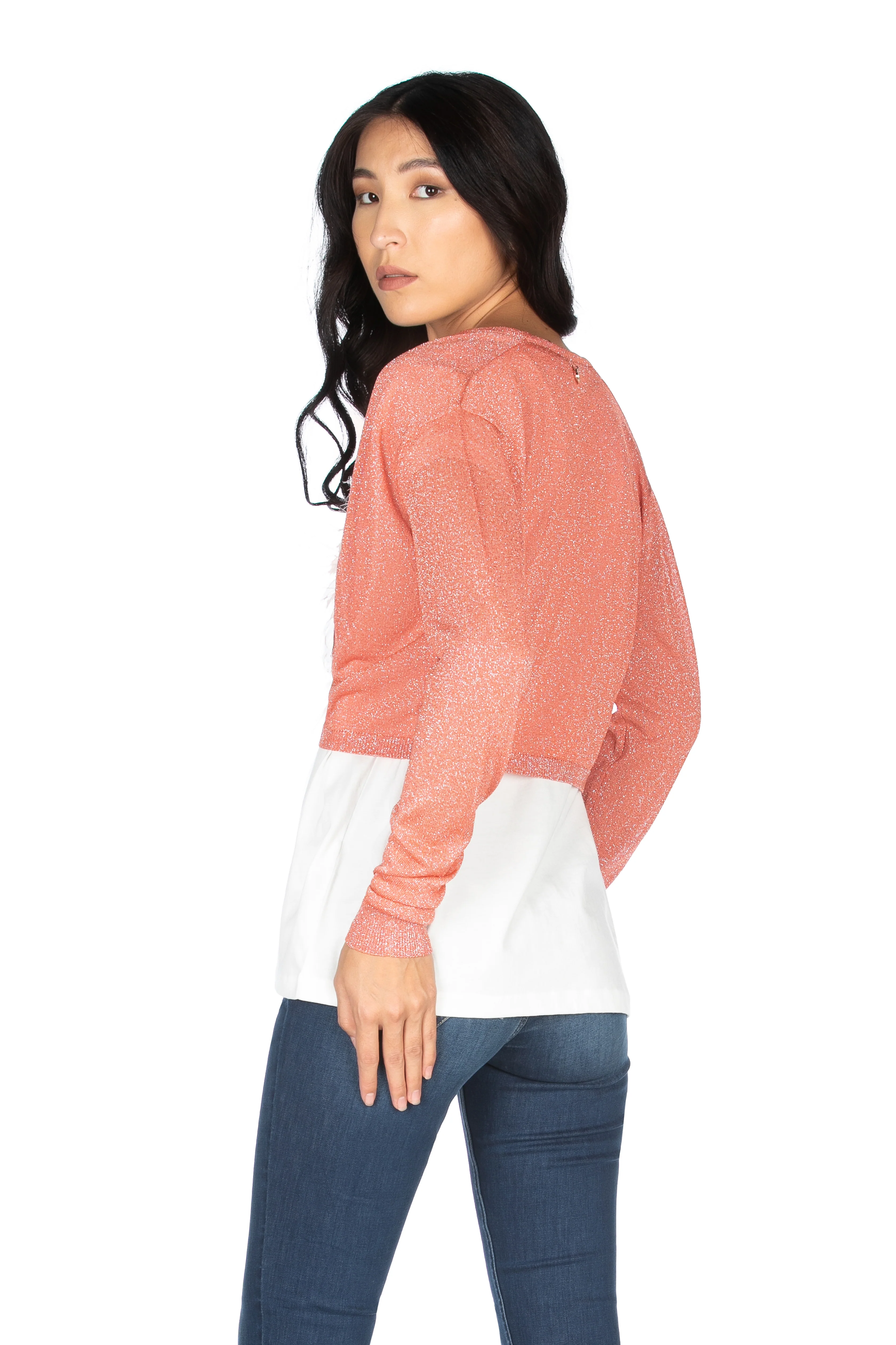 Cardigan AFRASA corto manica lunga con arricci più coulisse lurex - Image 3