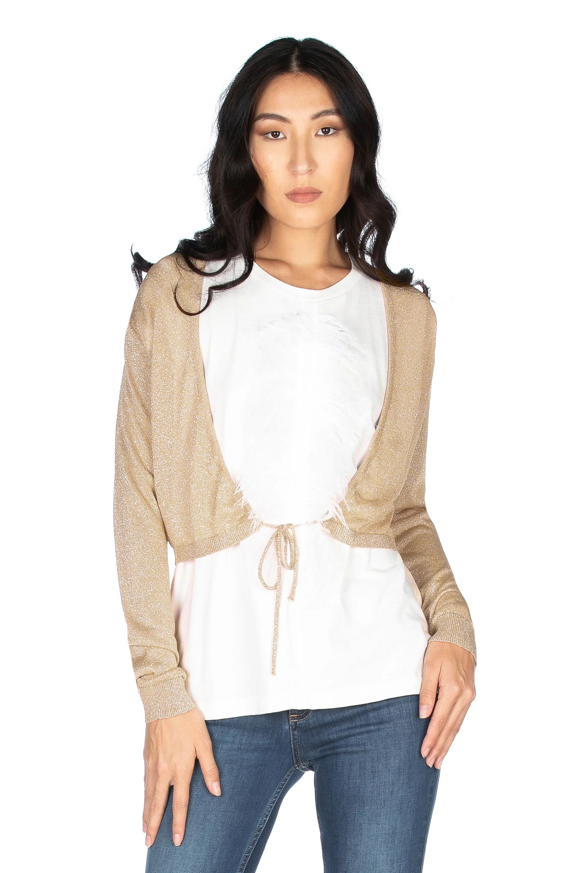 Cardigan AFRASA corto manica lunga con arricci più coulisse lurex - Image 5