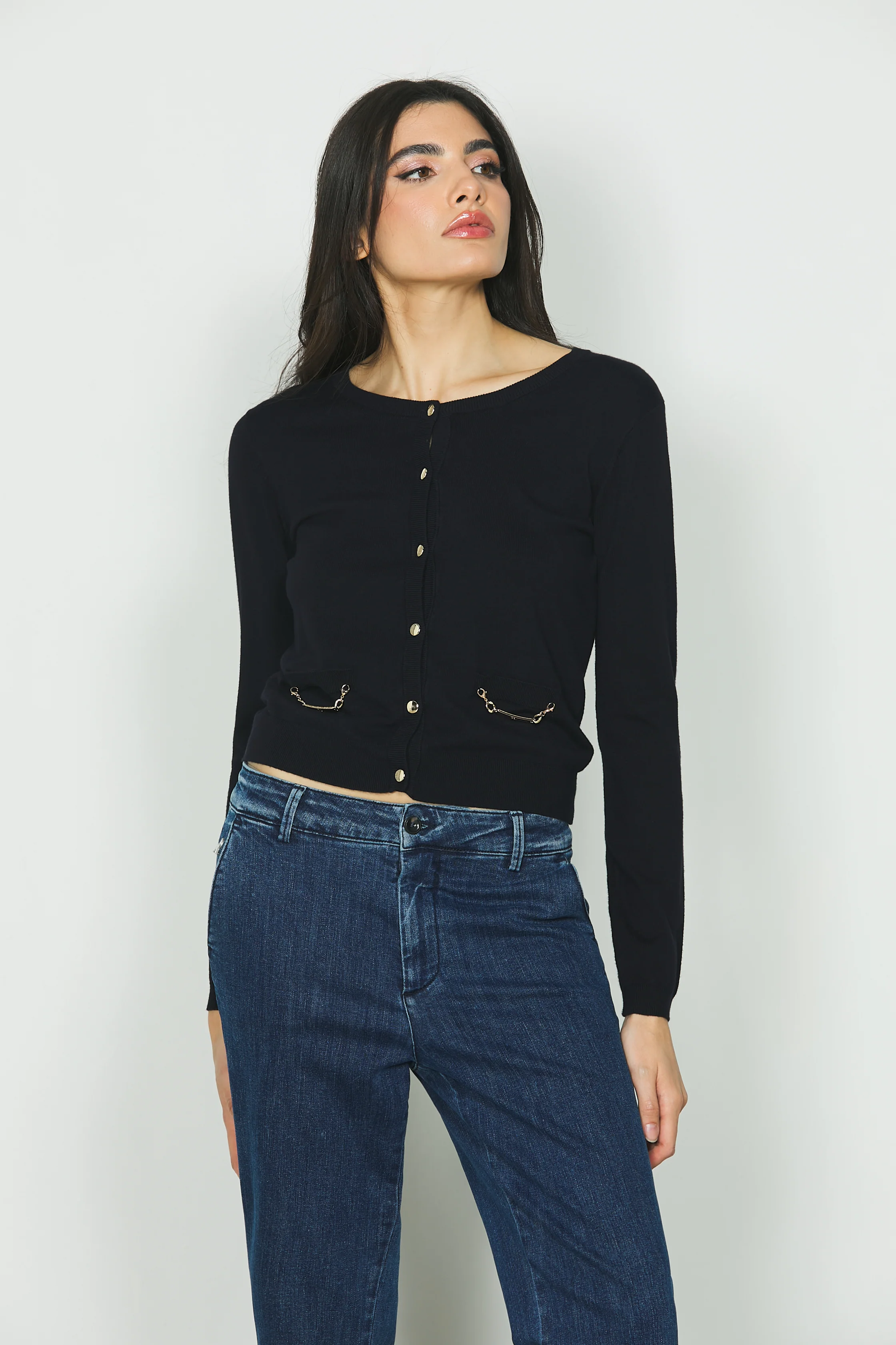 Cardigan BEATRICE manica lunga con patte più targhetta logo