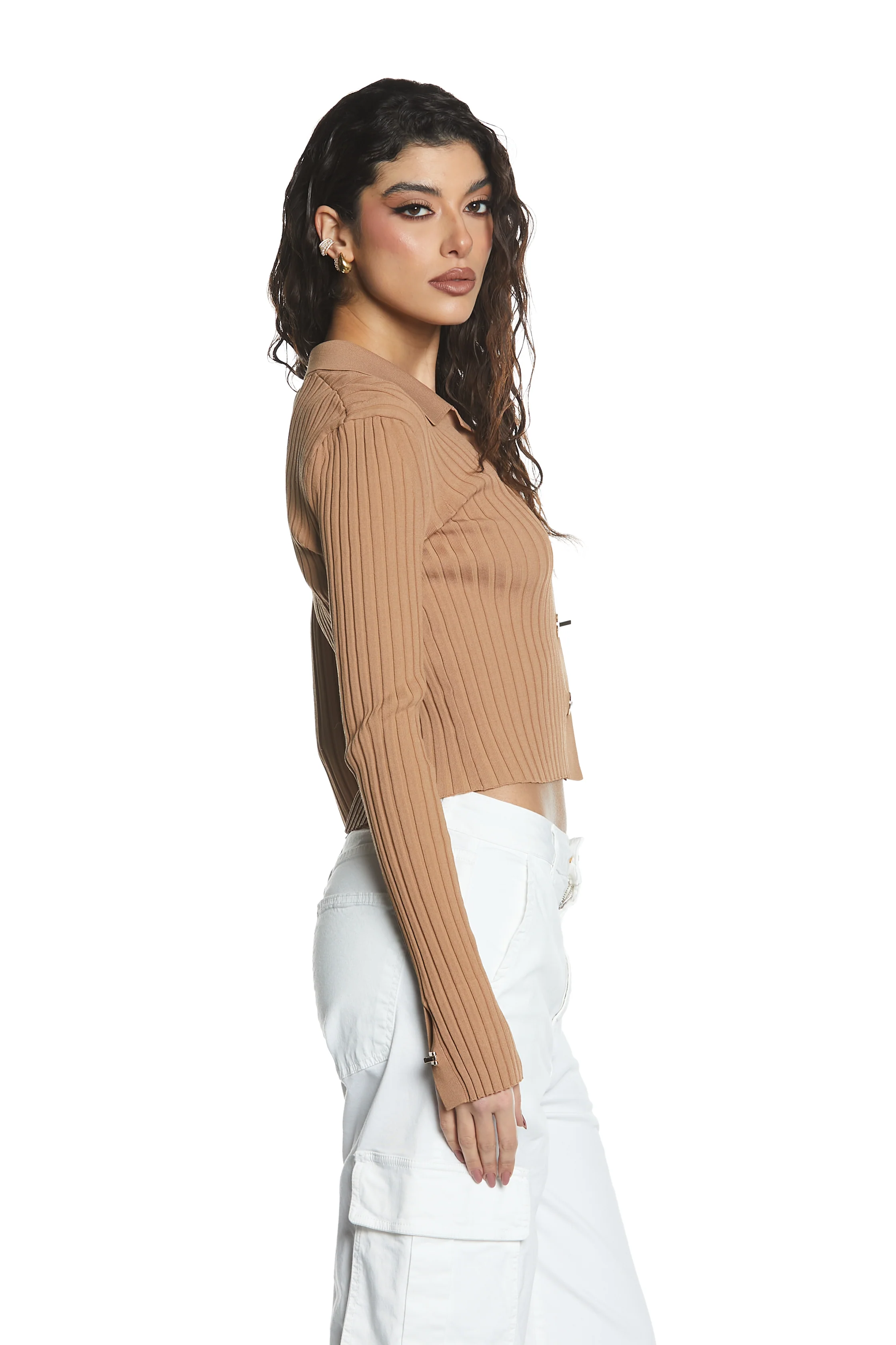 Cardigan DIASPRO manica lunga con anelli più ganci costina - Image 3