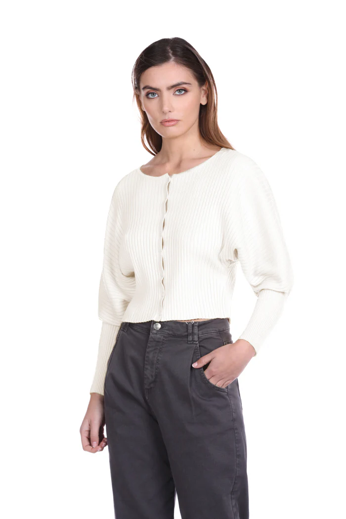 Cardigan JASTAN corto manica lunga pipistrello costine - Image 4