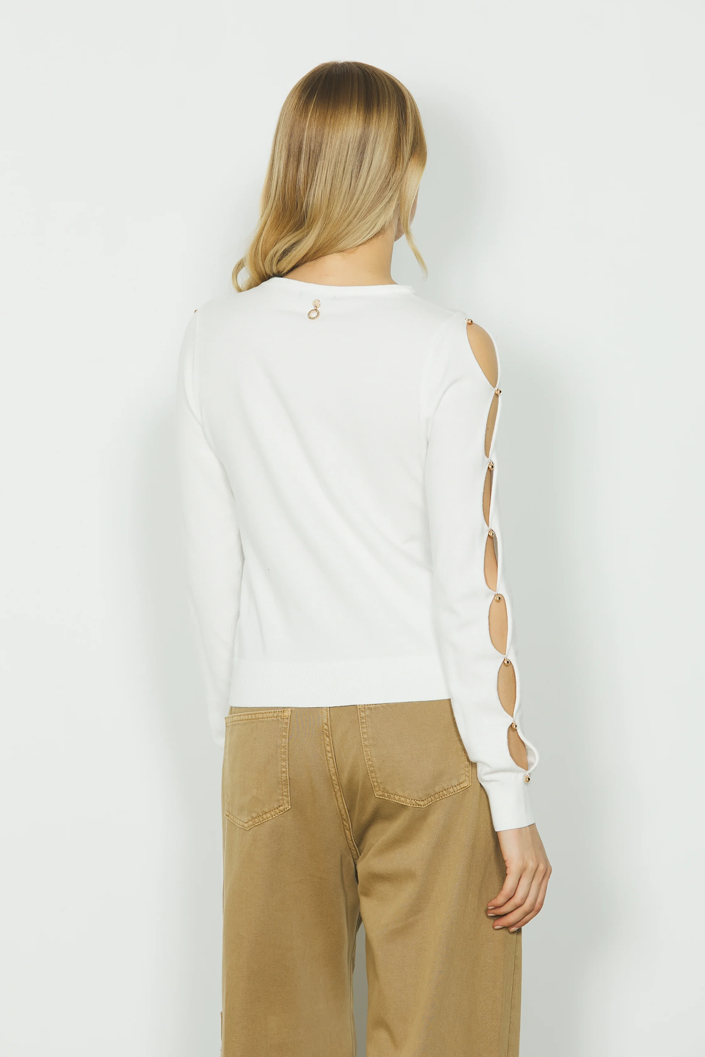Cardigan MARCELLA manica lunga con aperture più perline oro - Image 3
