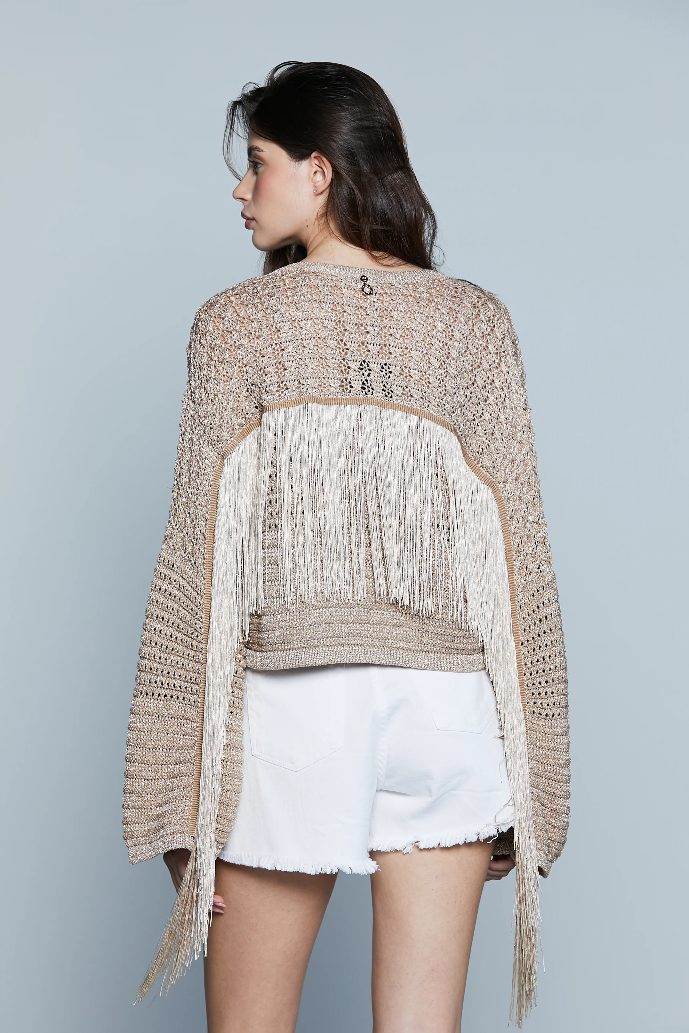 Cardigan MOSTOLES M/L Ampia con Frange L.Crochet più Lurex - Image 3