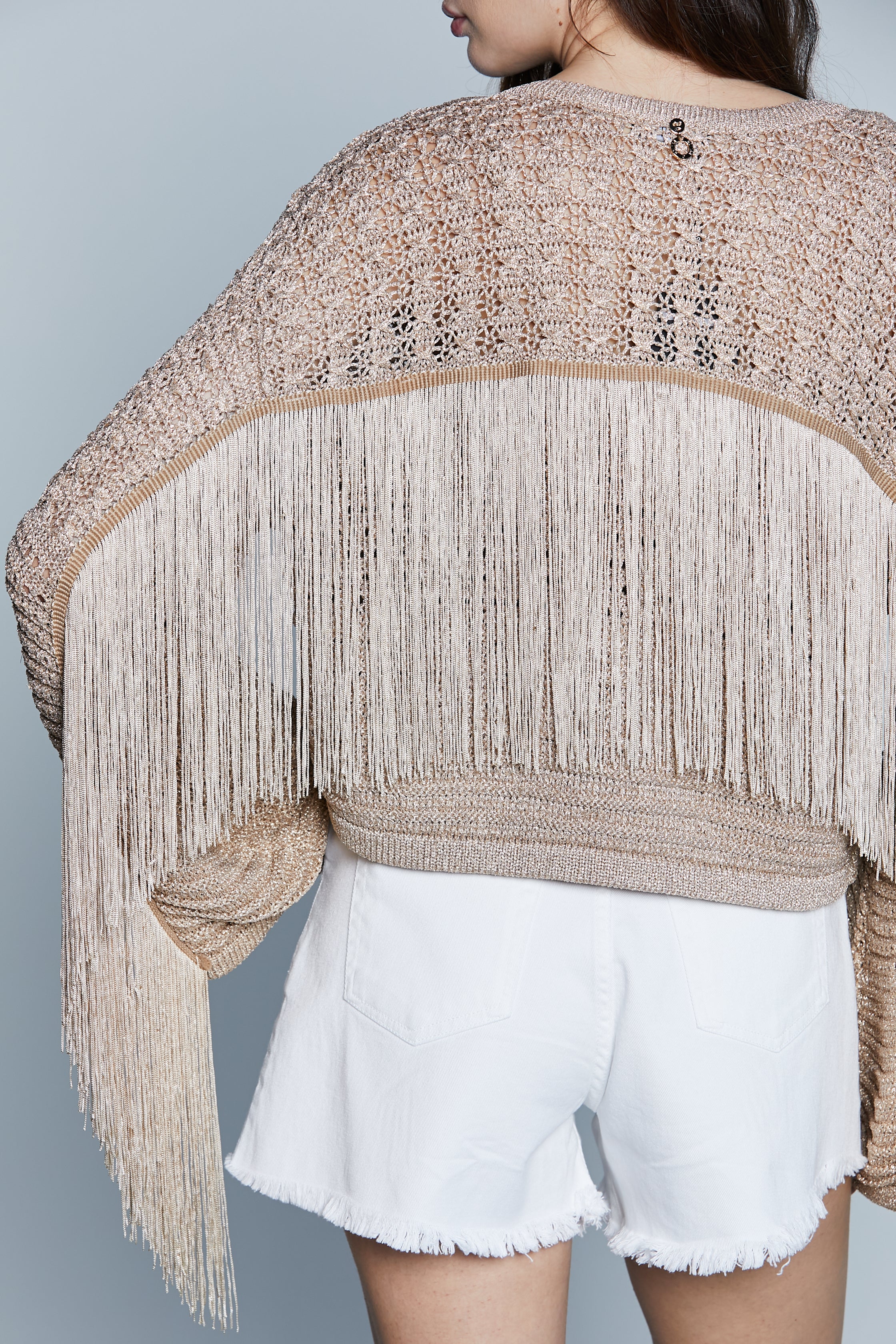 Cardigan MOSTOLES M/L Ampia con Frange L.Crochet più Lurex - Image 4