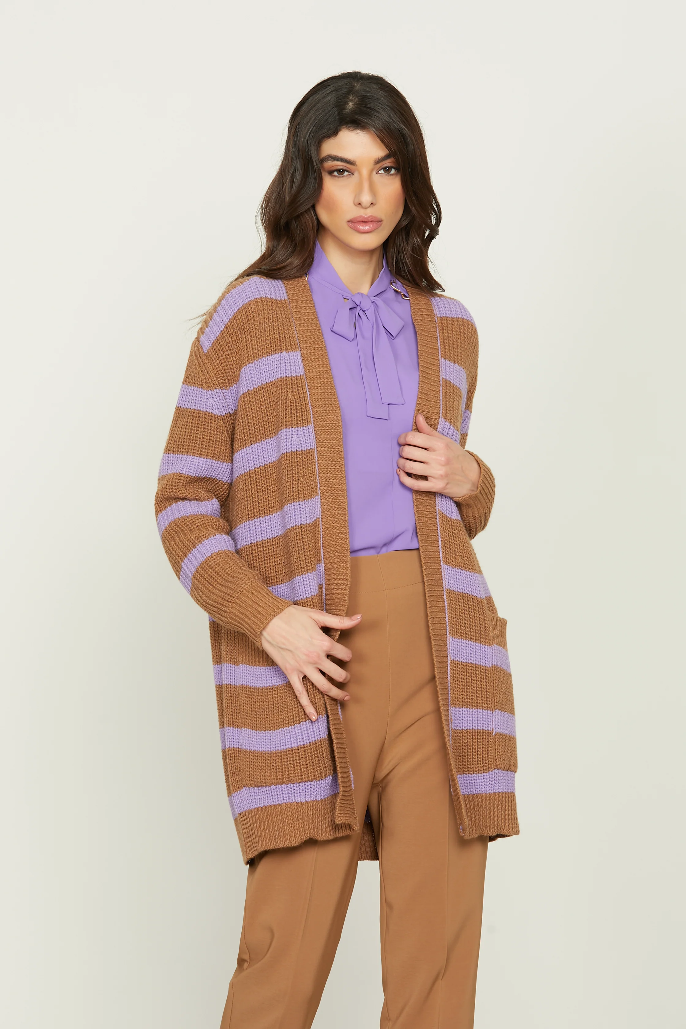 Cardigan PRISCILLA manica lunga con tasche righe - Image 2