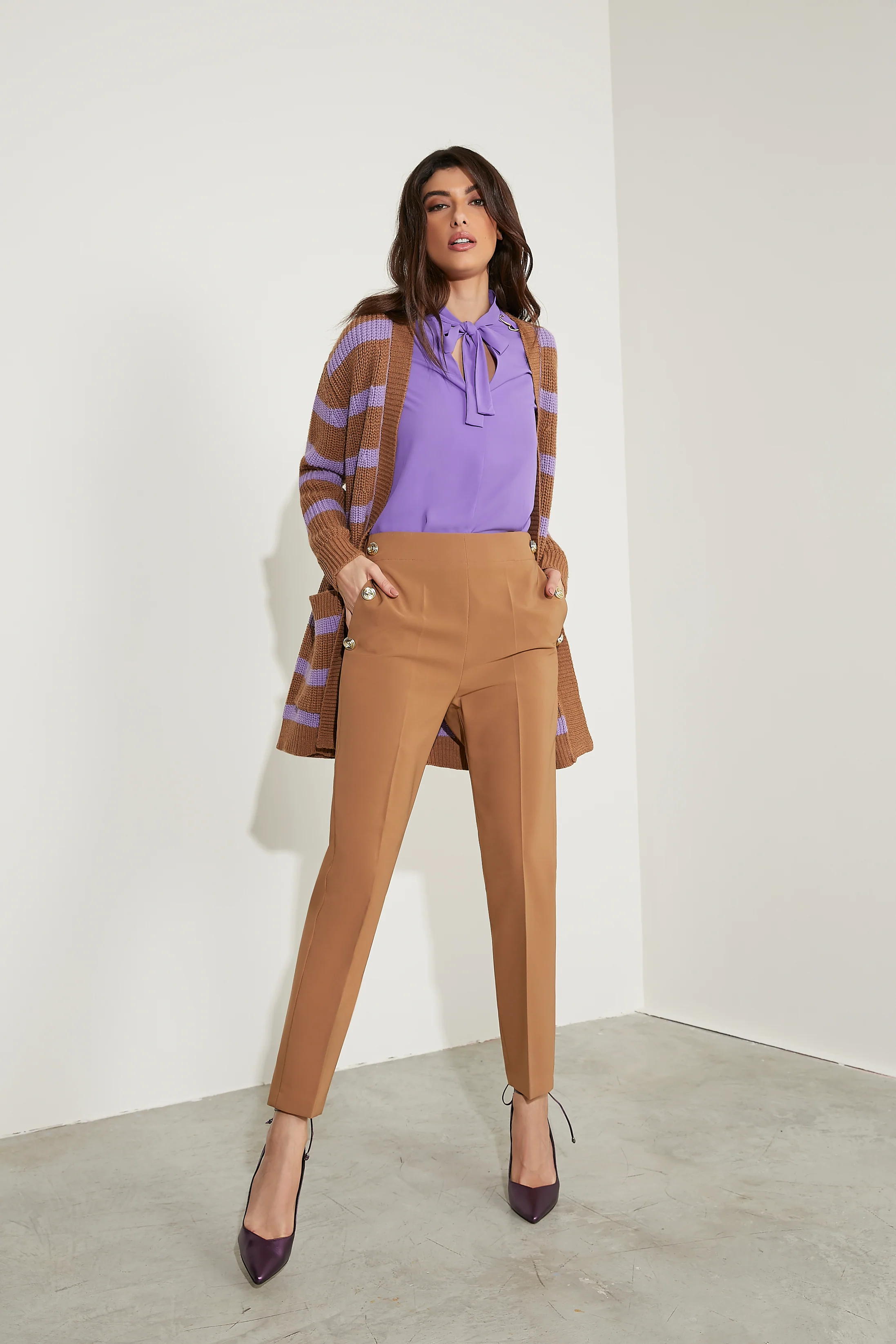 Cardigan PRISCILLA manica lunga con tasche righe - Image 5