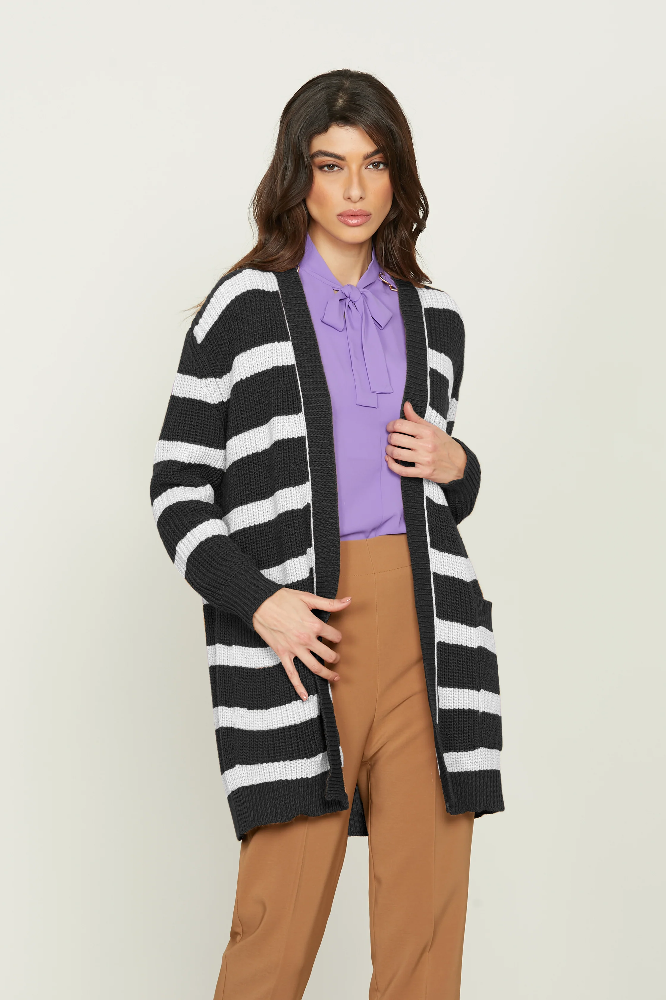 Cardigan PRISCILLA manica lunga con tasche righe - Image 6