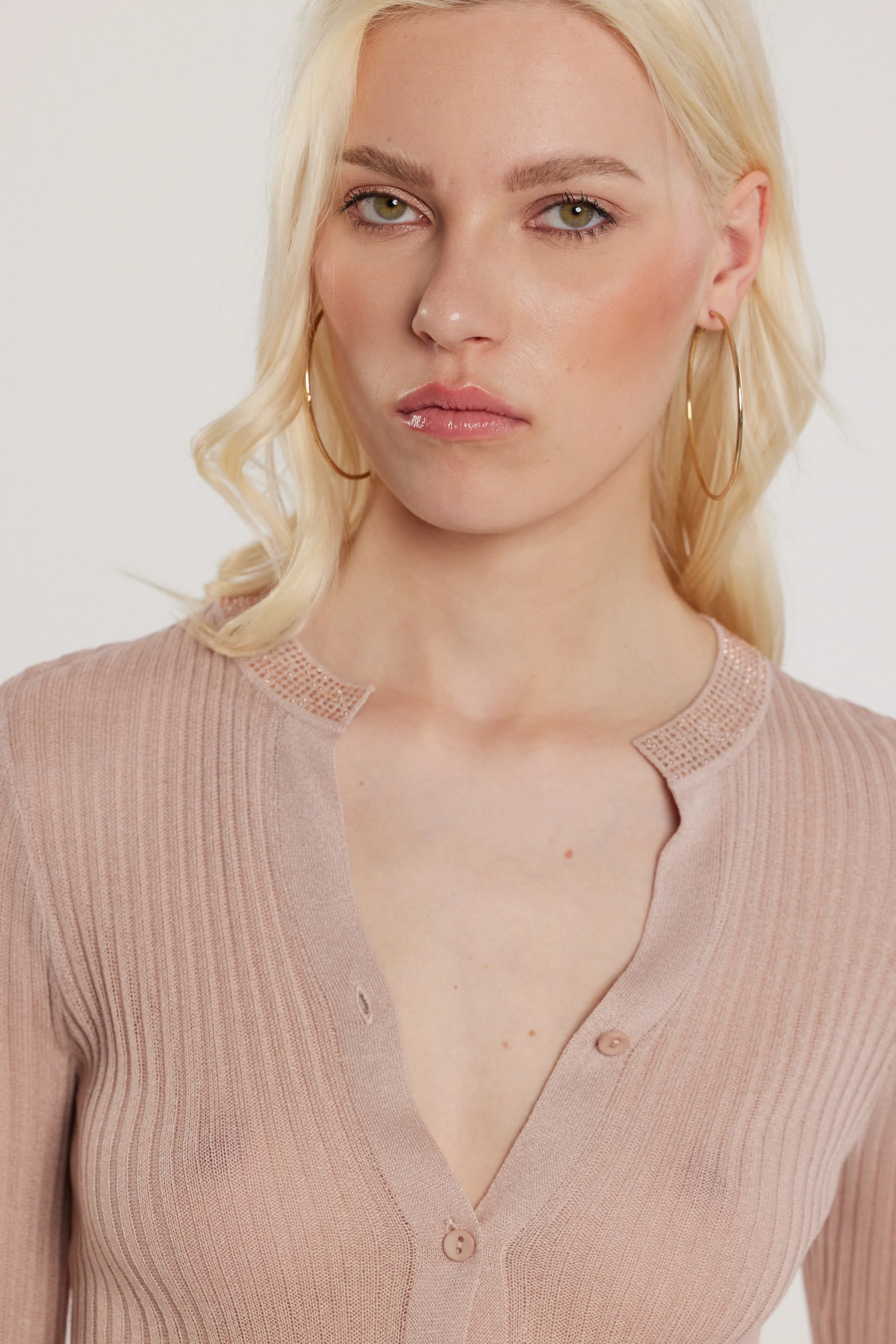 Cardigan ROAN maniche lunghe con bottoncini più strass costina - Image 4