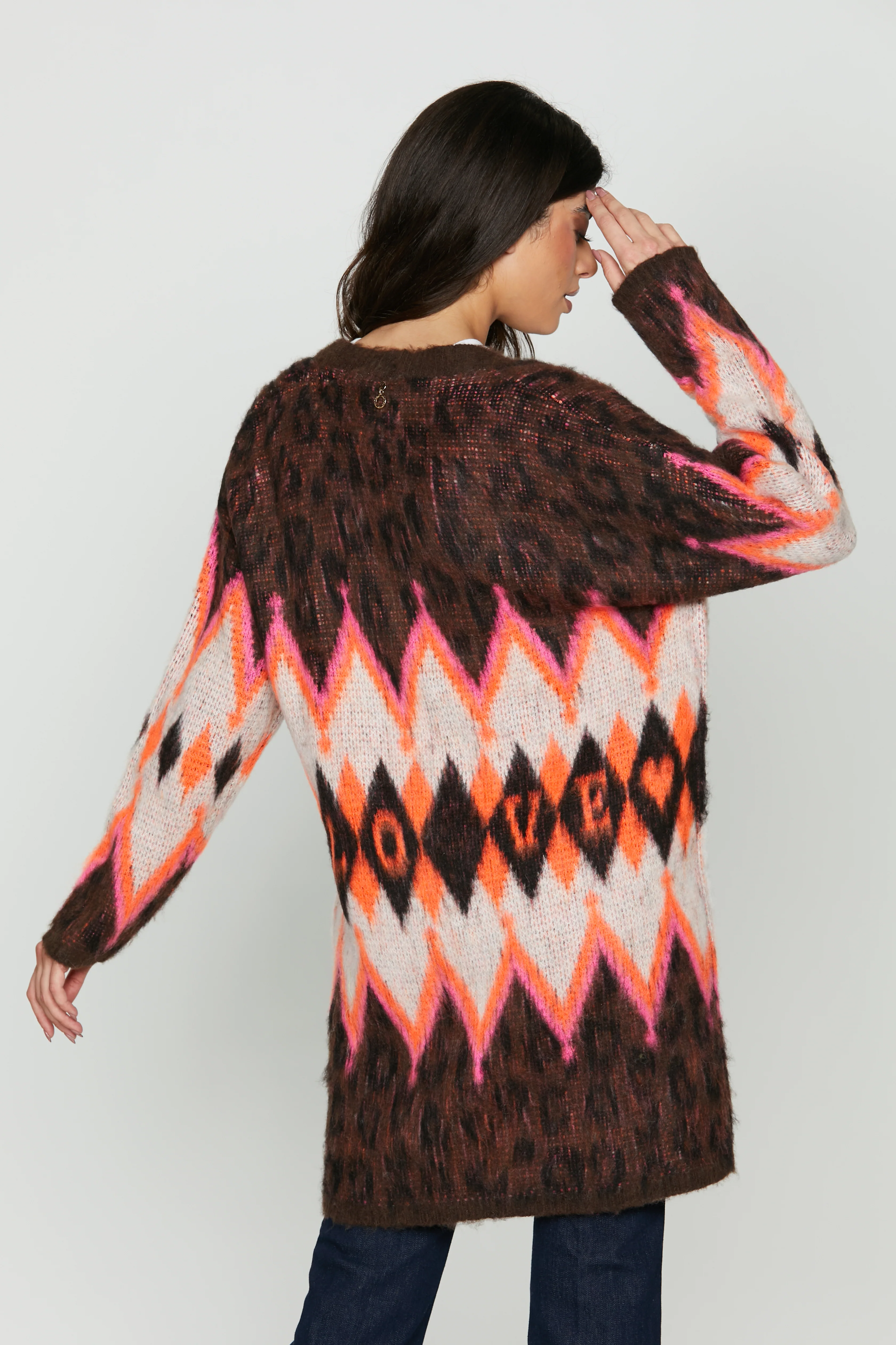 Cardigan RUI lungo manica lunga con bottoni più jacquard rombi - Image 3