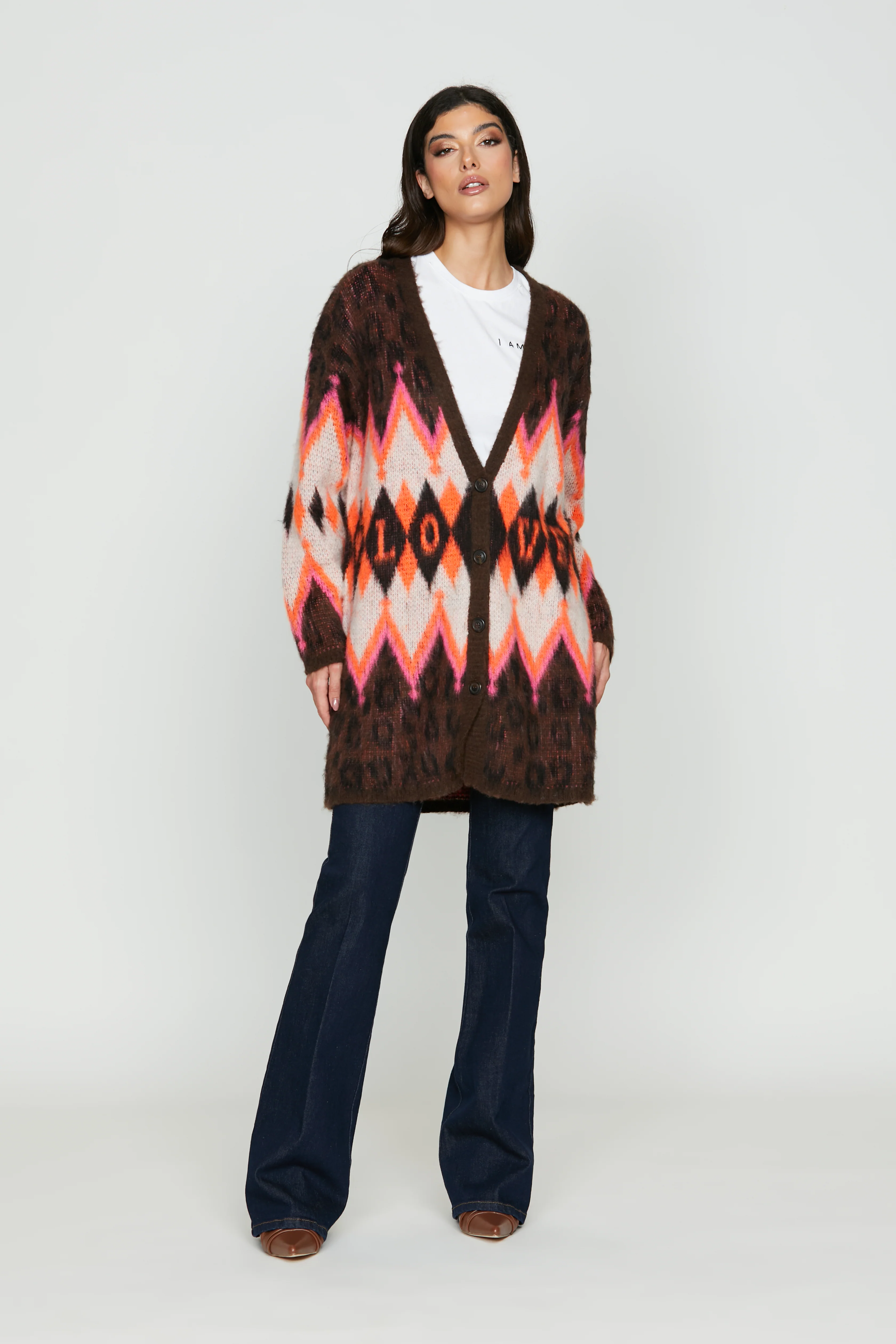 Cardigan RUI lungo manica lunga con bottoni più jacquard rombi - Image 4