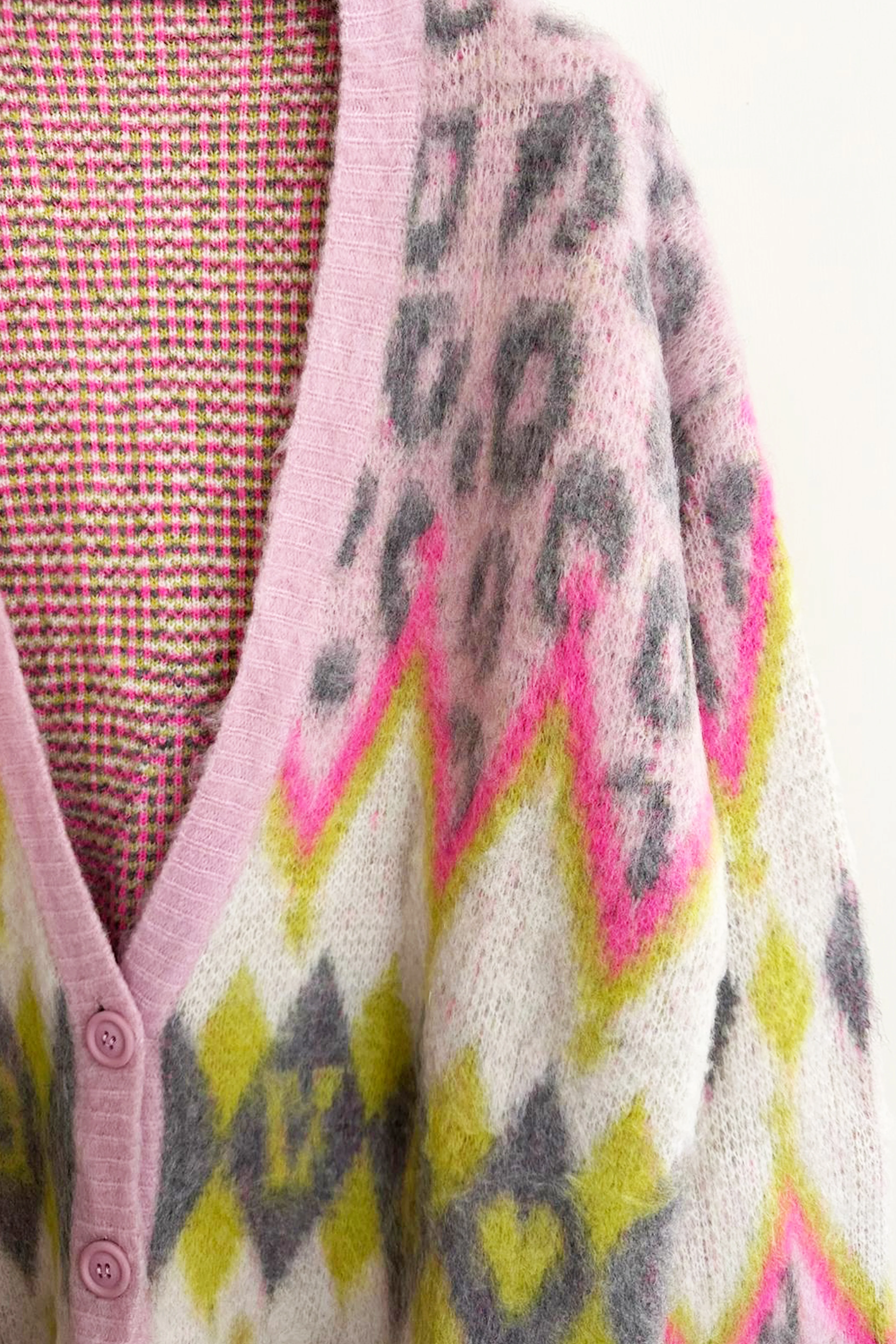 Cardigan RUI lungo manica lunga con bottoni più jacquard rombi - Image 5