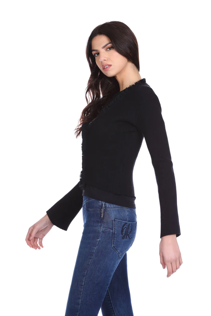 Cardigan WAZ corto manica lunga costina con profili georgette - Image 3