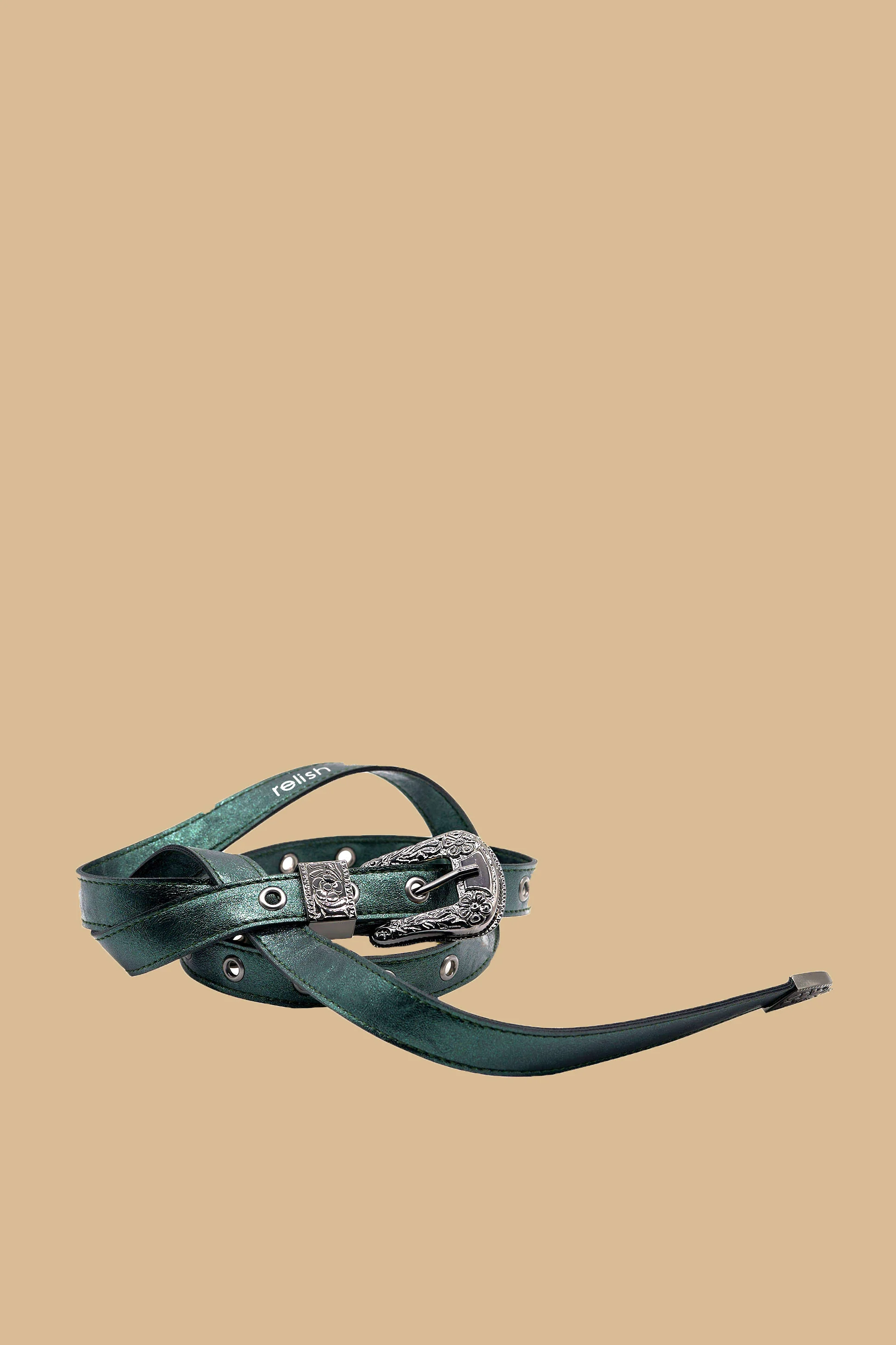 Cintura GREENA stretta con fibbia western ecopelle più lurex