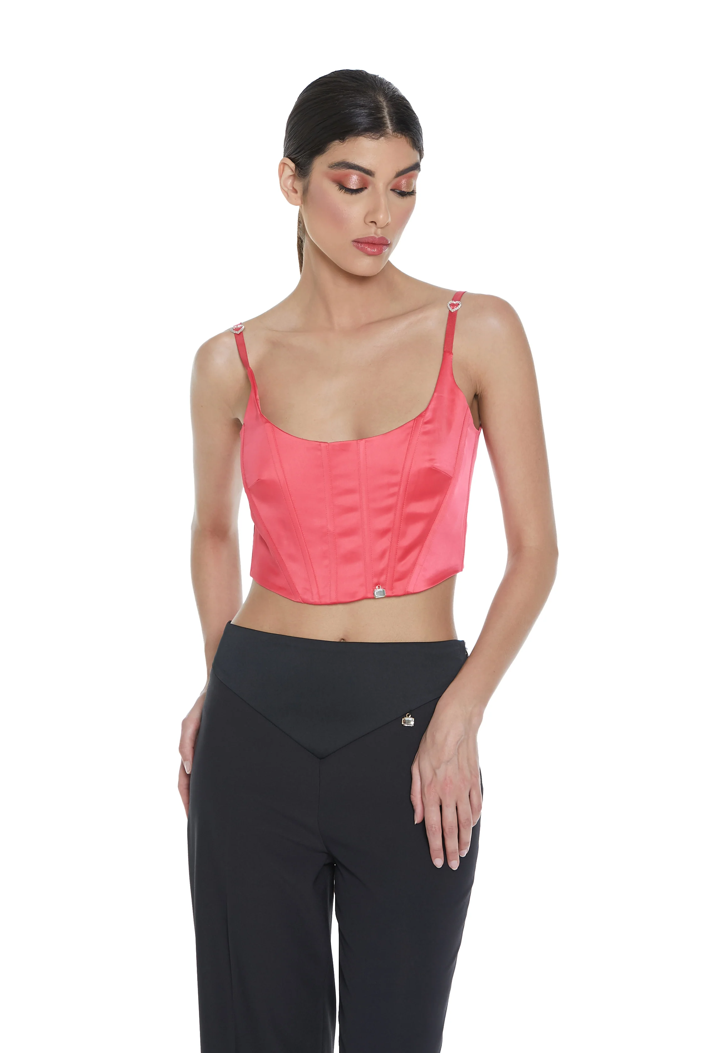 Crop-top ALULA stecche con bretelle più cuori raso