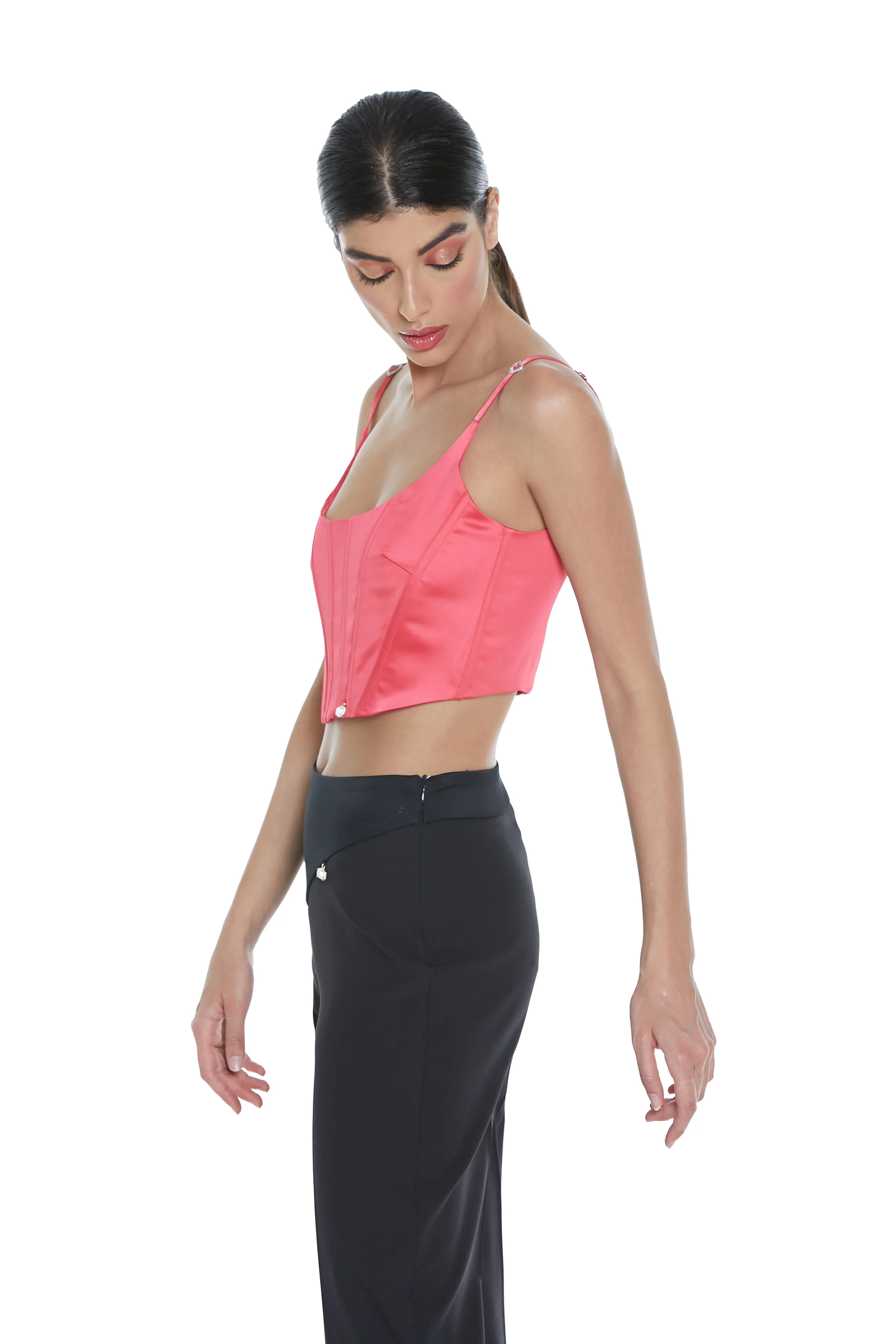 Crop-top ALULA stecche con bretelle più cuori raso - Image 2