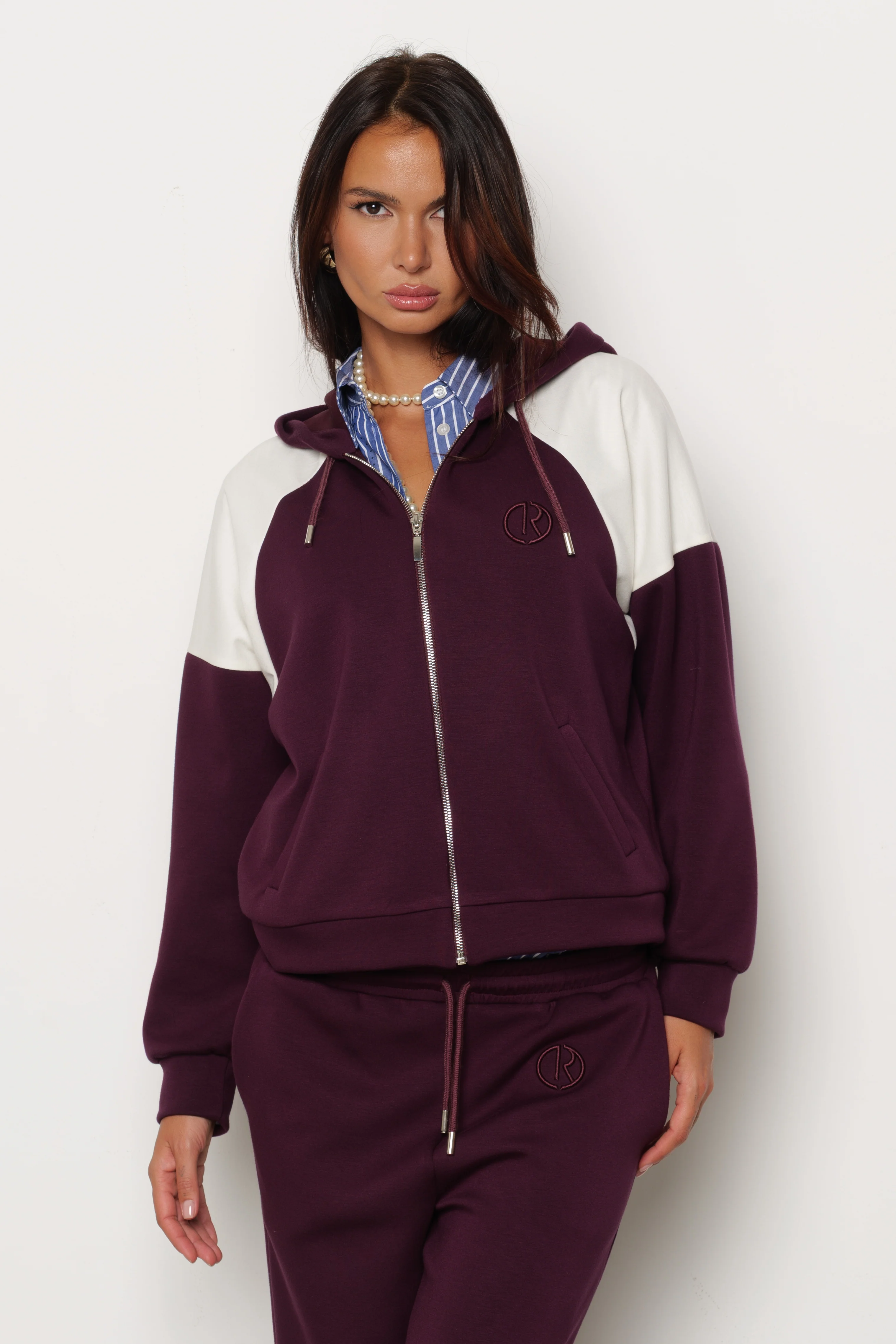Felpa AIDAN con Cappuccio più Coulisse più Zip Bicolore