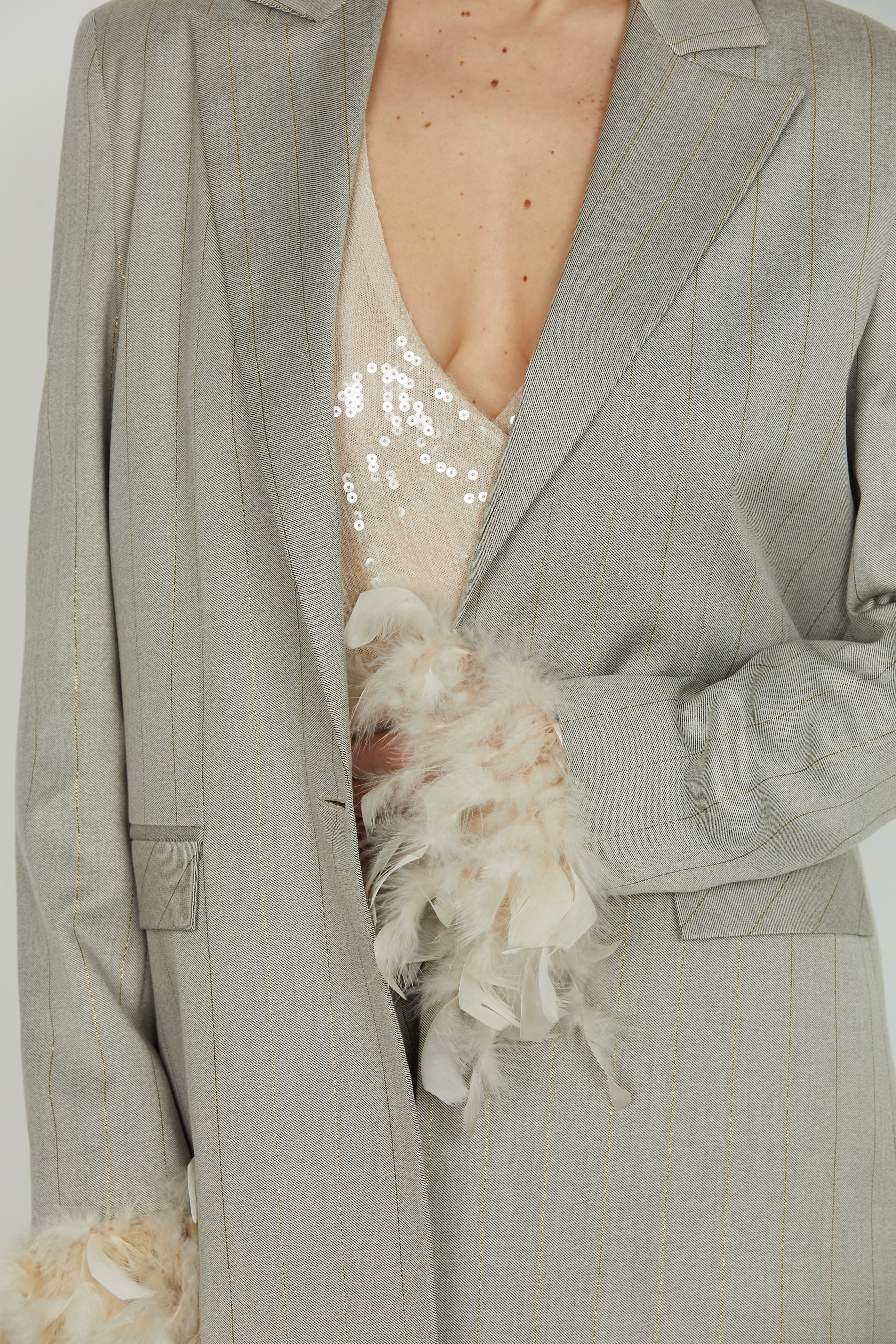 Giacca BREDA manica lunga con piume 1 bottone più patte gessato lurex - Image 5