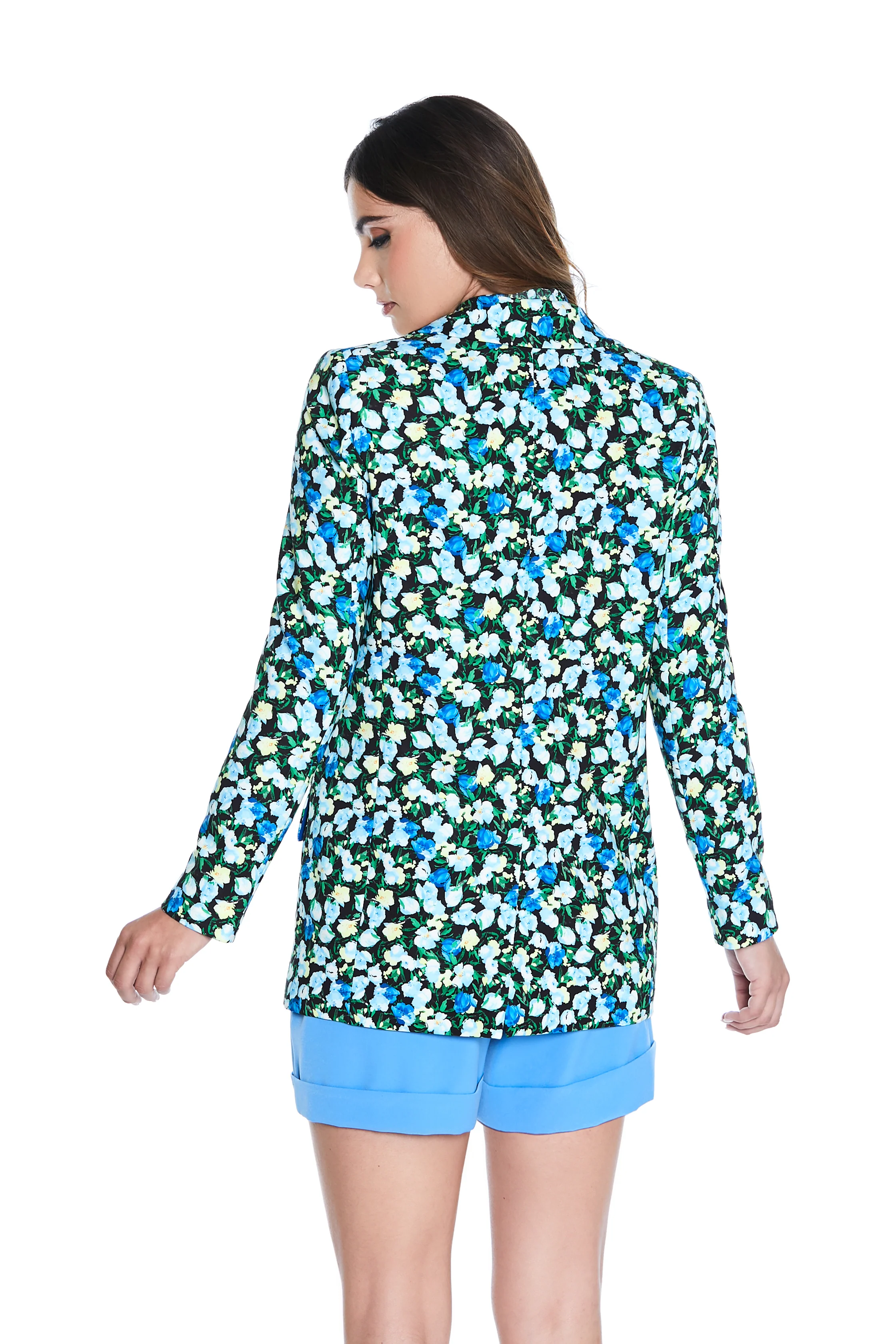 Giacca QUANDOTU lunga manica lunga 1 bottone con tasche fantasia fiori - Image 3