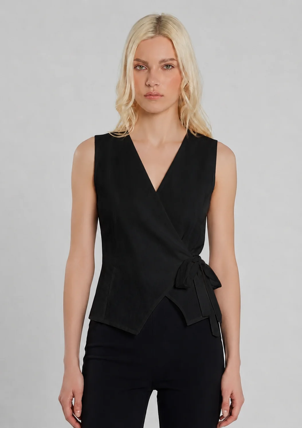 Gilet FIDENZIO lino con incrocio fiocco - Image 3