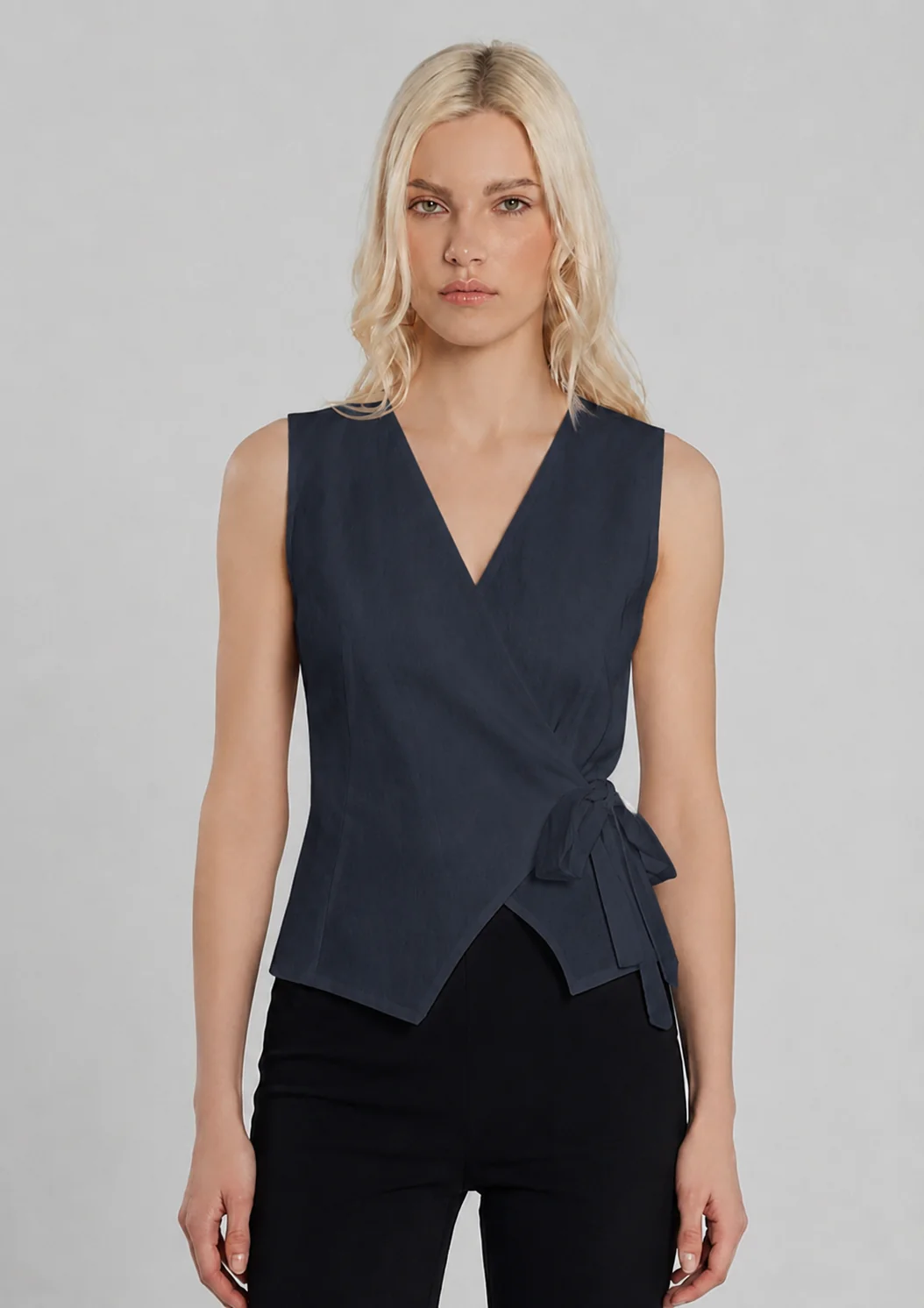 Gilet FIDENZIO lino con incrocio fiocco - Image 4