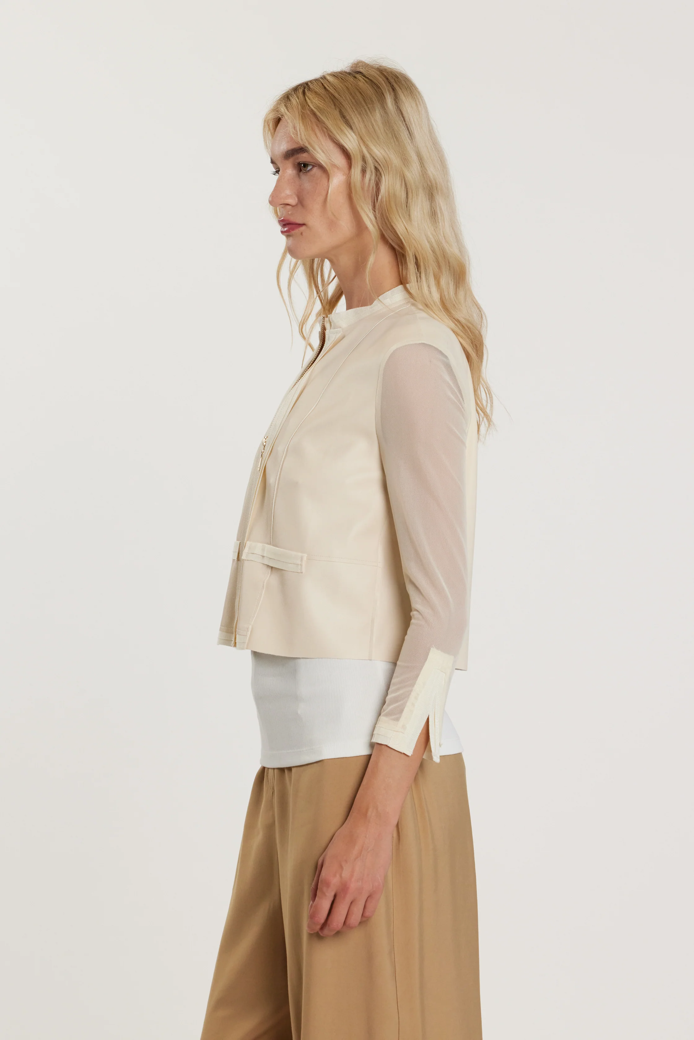 Giubbino ALFIO maniche lunghe tulle con inserti gros grain taglio vivo ecopelle - Image 2