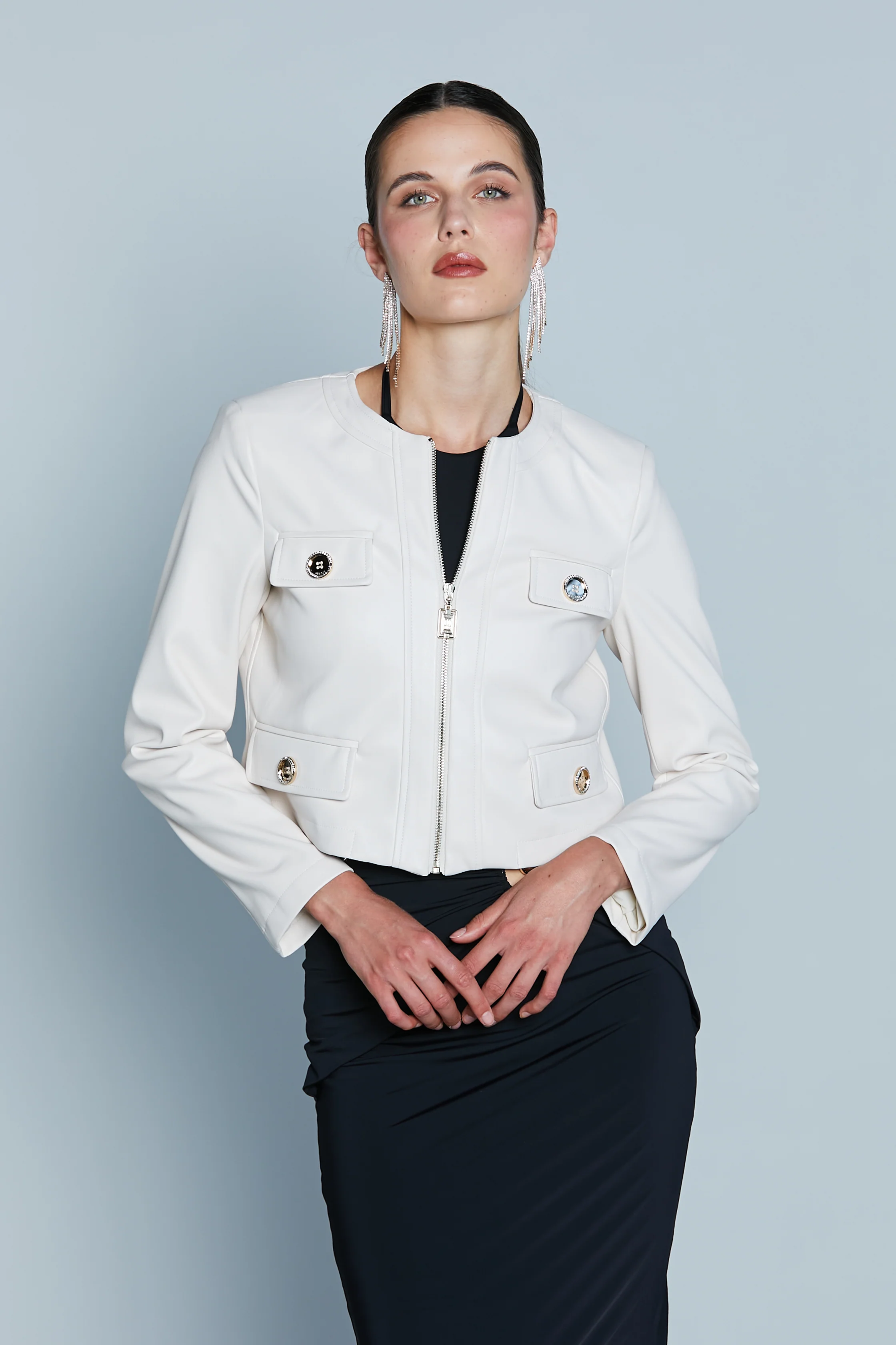 Giubbino CHANNY M/L con Patte più Bott.Gioiello Strass Ecopelle
