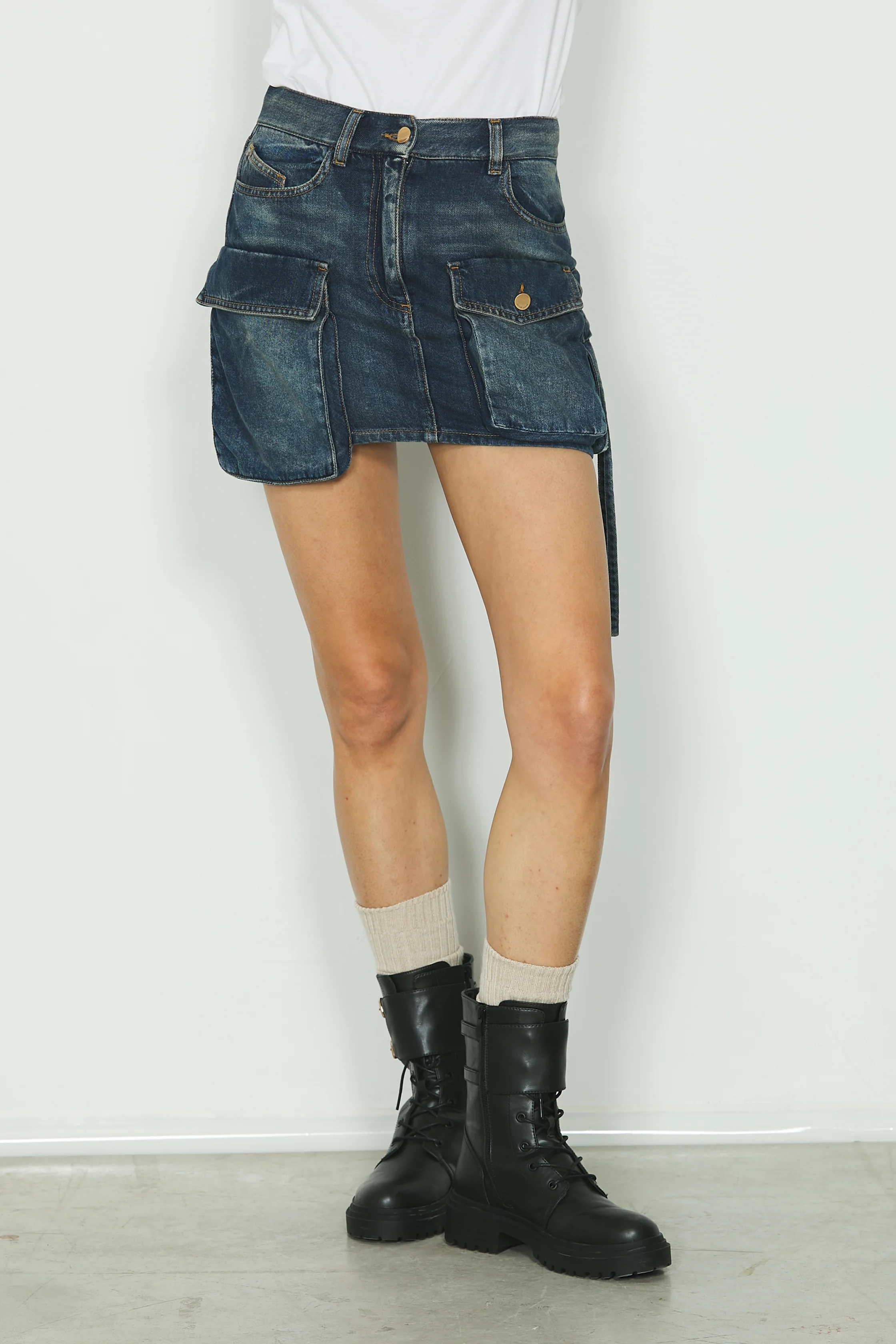 Gonna LIU_20 corta con tasconi denim blue