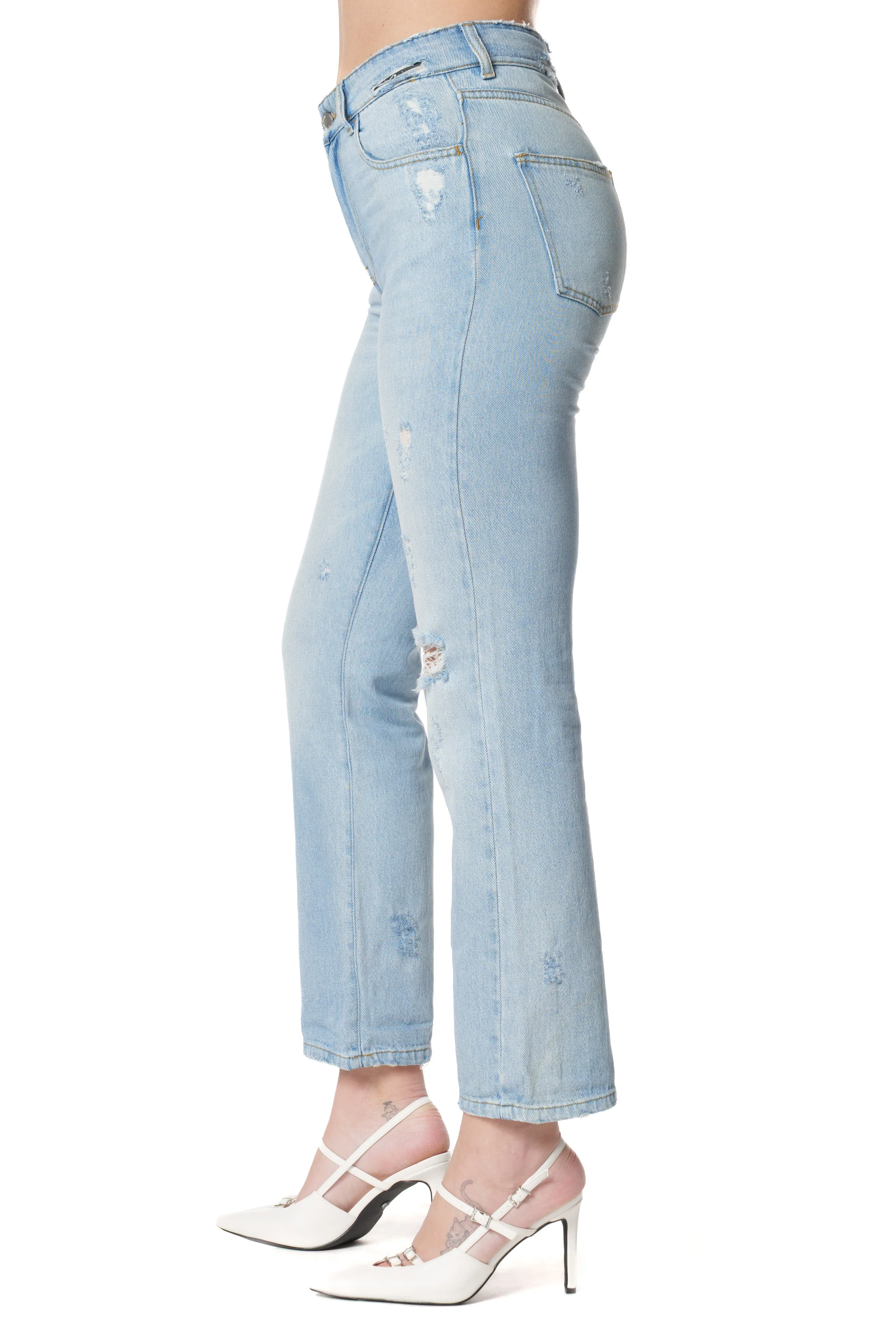 Jeans CINDY_26 Vita Media con Rotture 5 Ts Cigarette Fit Denim - Image 3