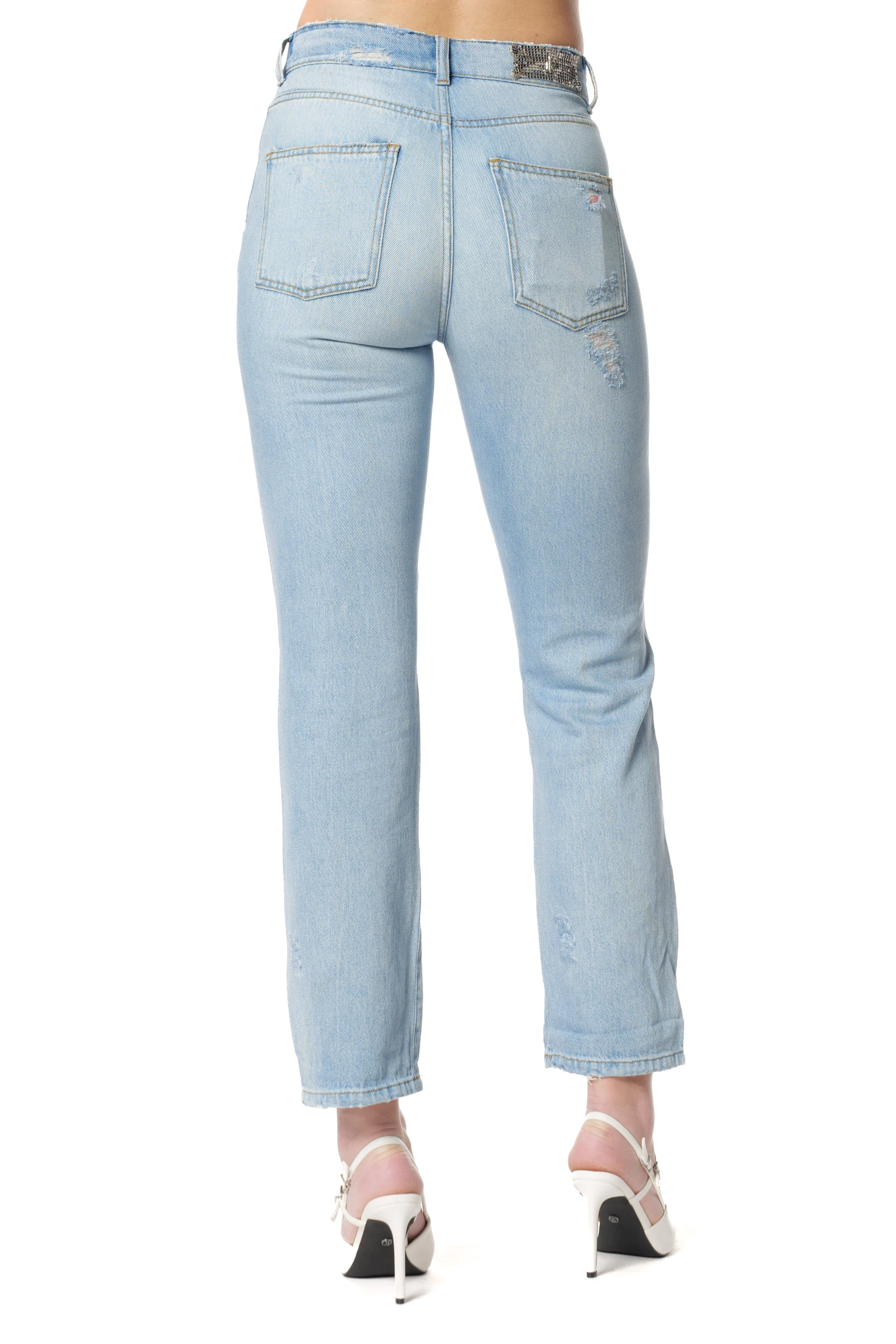 Jeans CINDY_26 Vita Media con Rotture 5 Ts Cigarette Fit Denim - Image 4
