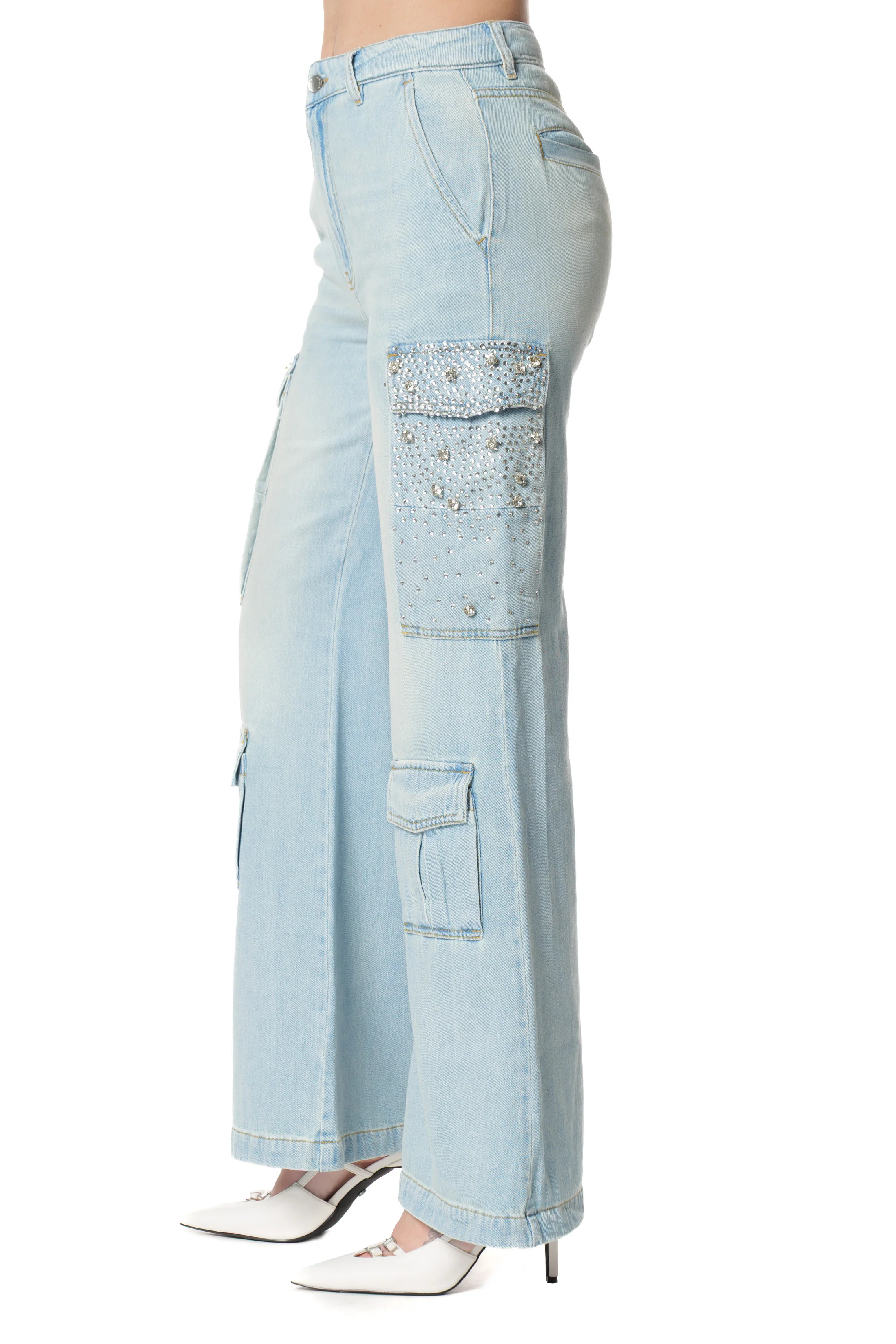 Jeans PATZY_20 V.Medio-Bassa con Tasconi più Patte con Pietre Lav.Bleach Denim - Image 2
