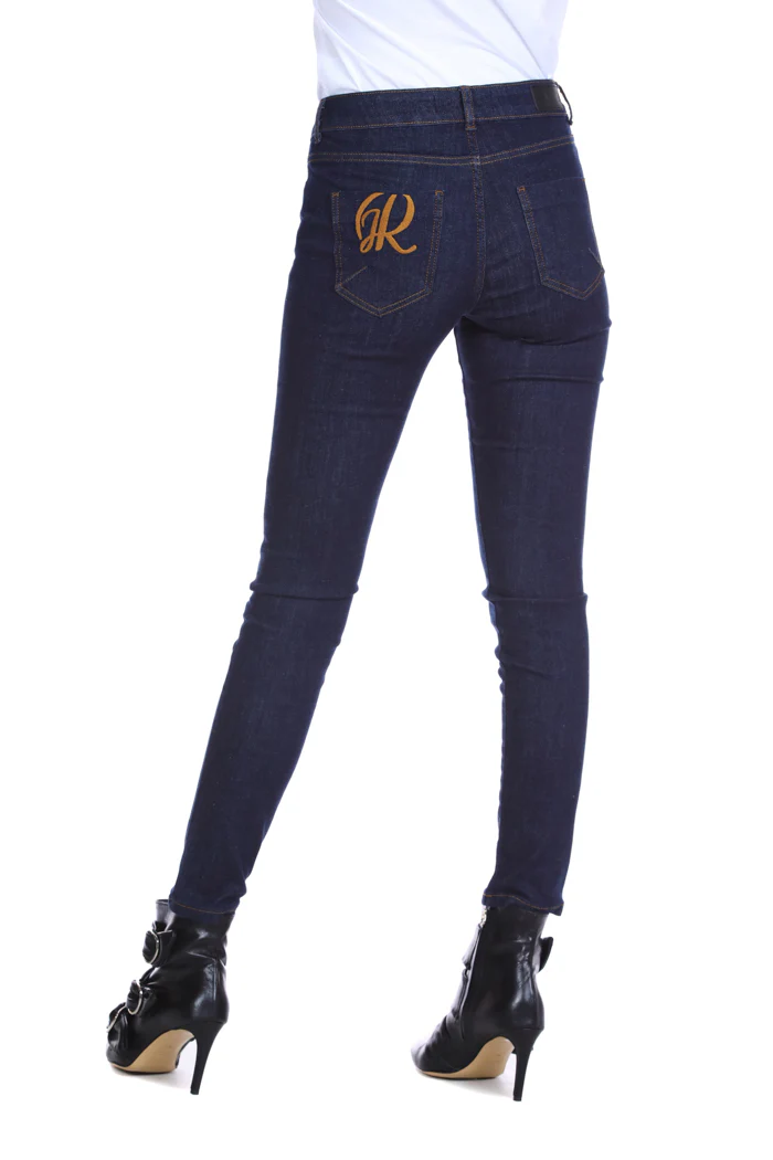Jeggings DAISY vita alta 5 tasche più ricamo logo denim scuro - Image 3