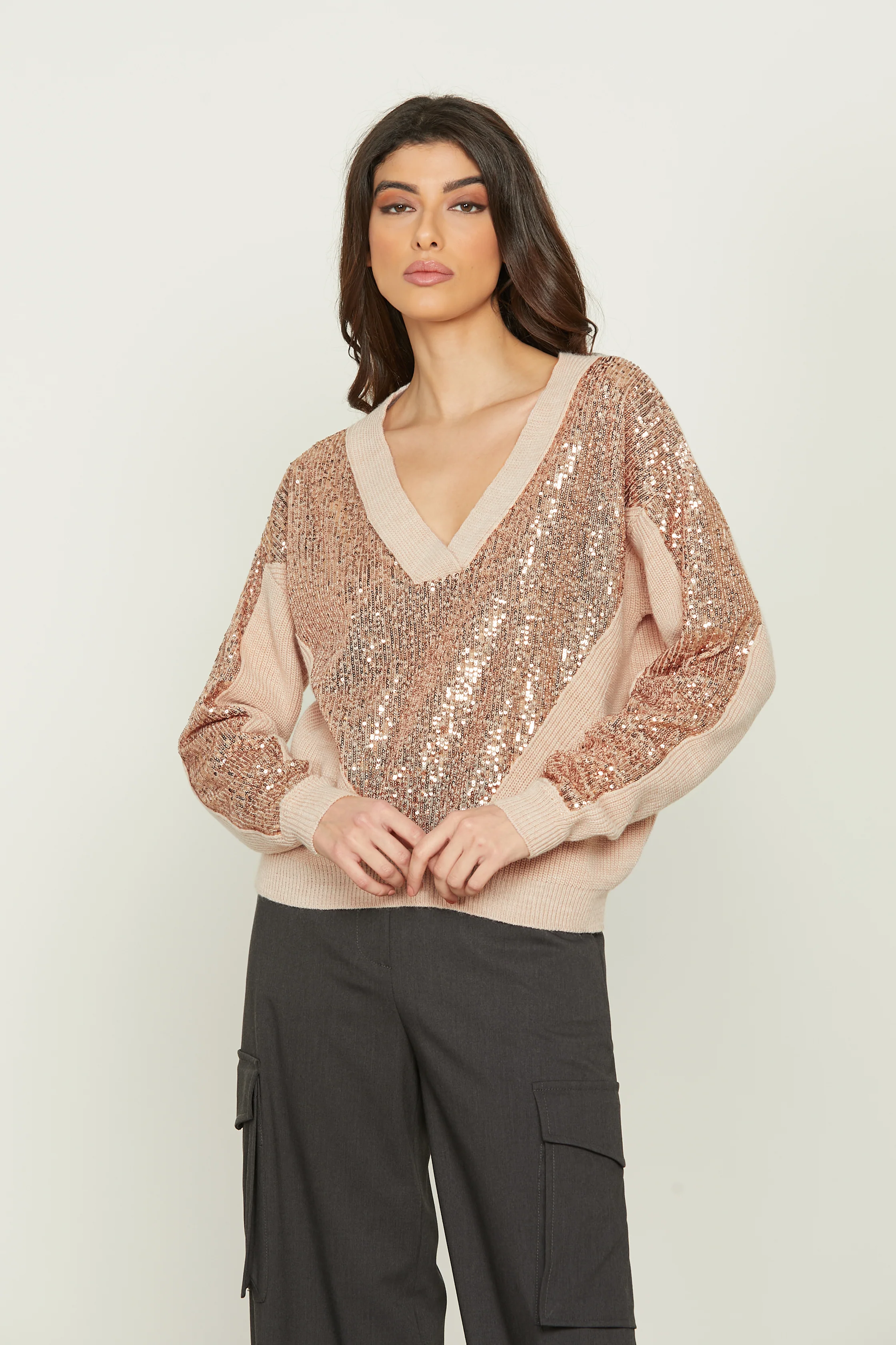 Maglia ARIZONAS manica lunga doppio scollo v con inserti paillettes - Image 2
