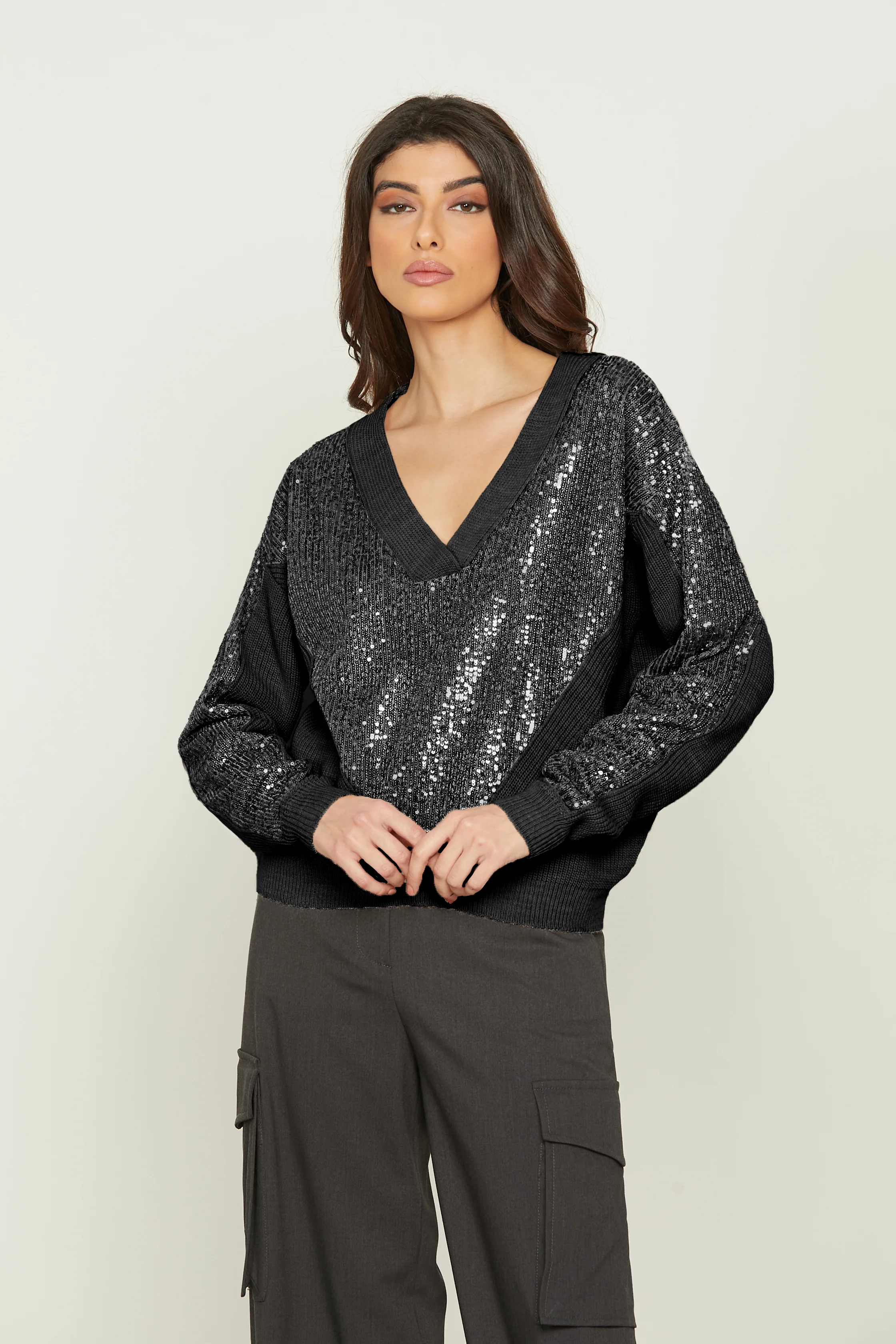 Maglia ARIZONAS manica lunga doppio scollo v con inserti paillettes - Image 7