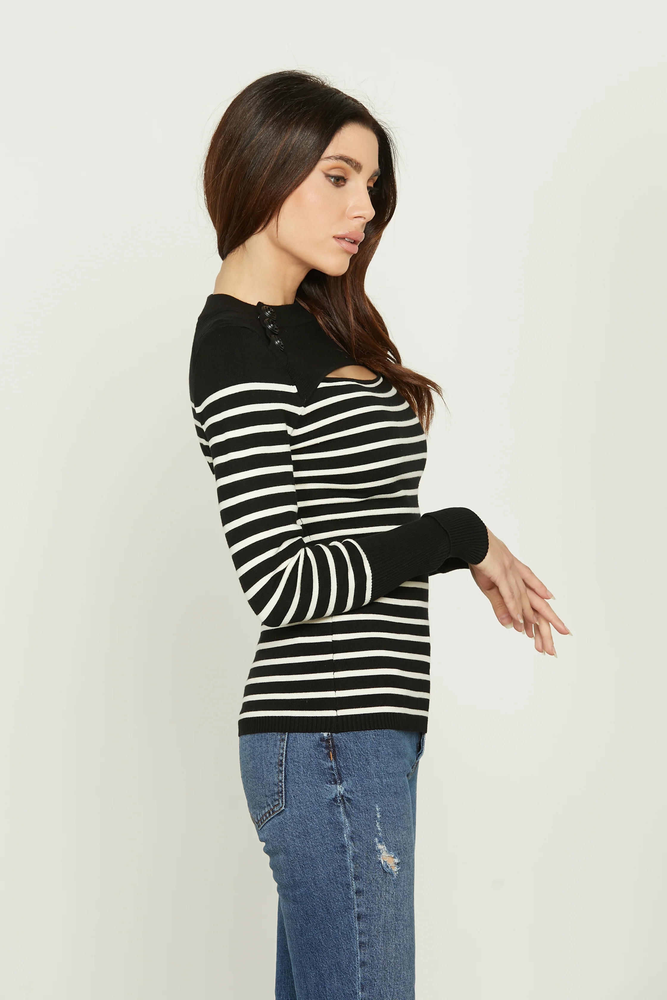 Maglia ECO manica lunga con risvolto più apertura più bottoni righe - Image 3