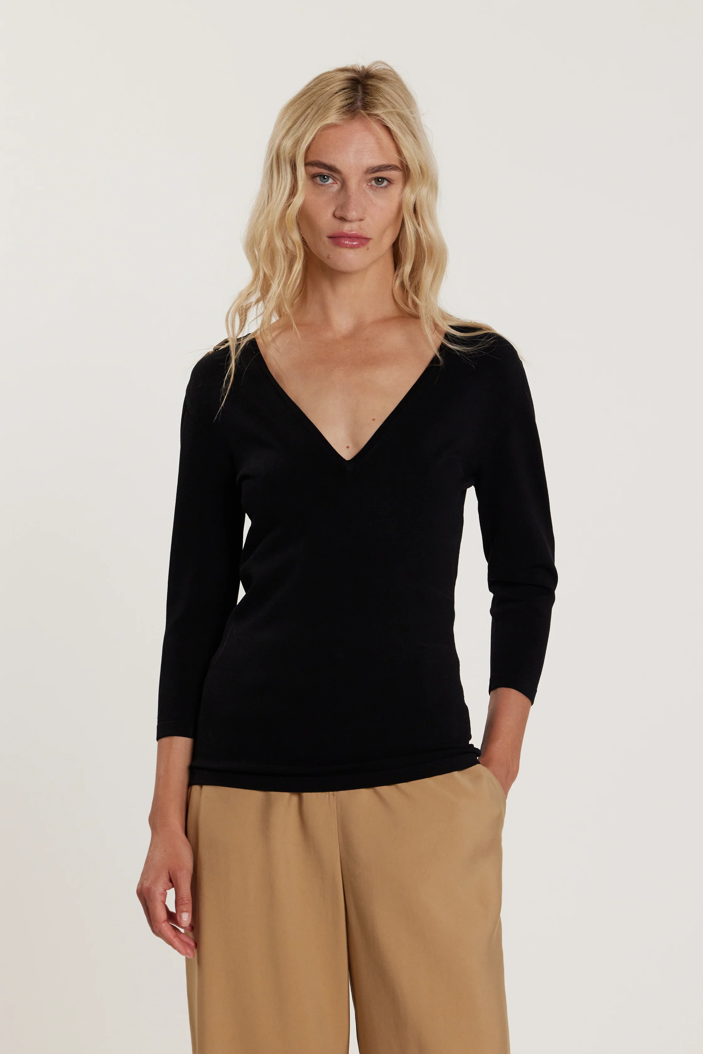 Maglia KIMERY maniche tre quarti scollo a V con passante logo