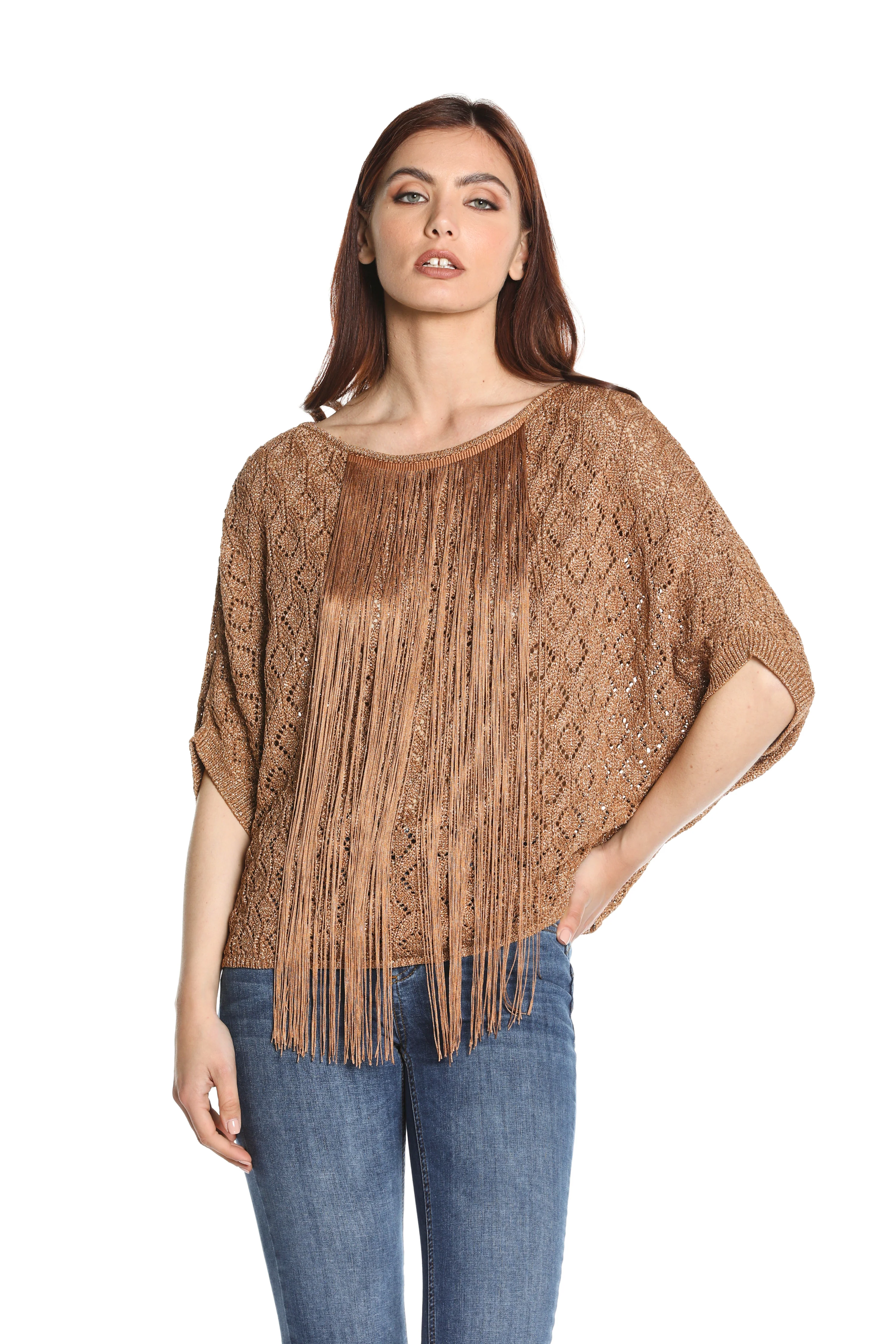 Maglia LINFAT mezza manica kimono punto uncinetto più lurex più frange - Image 3