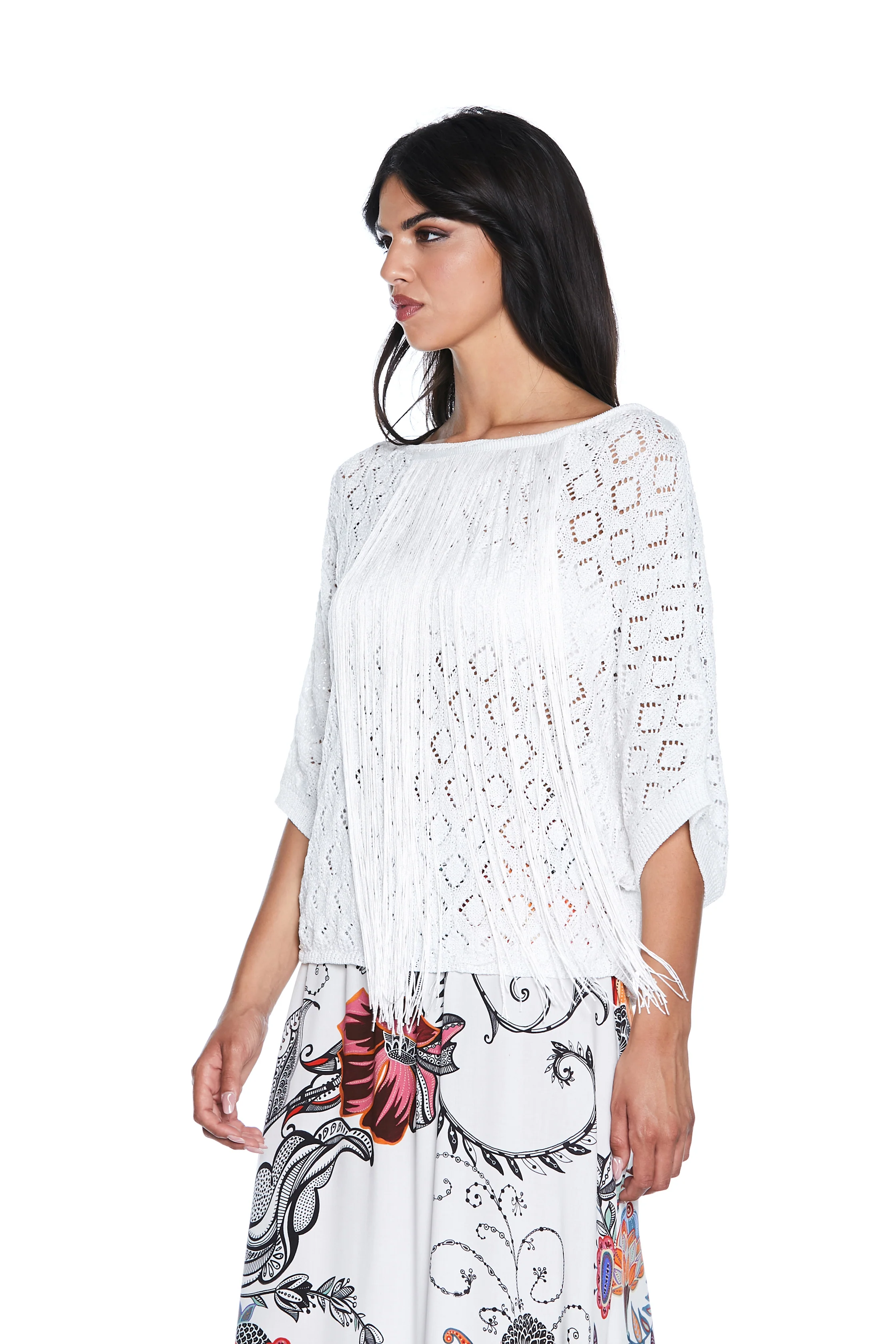 Maglia LINFAT mezza manica kimono punto uncinetto più lurex più frange - Image 4
