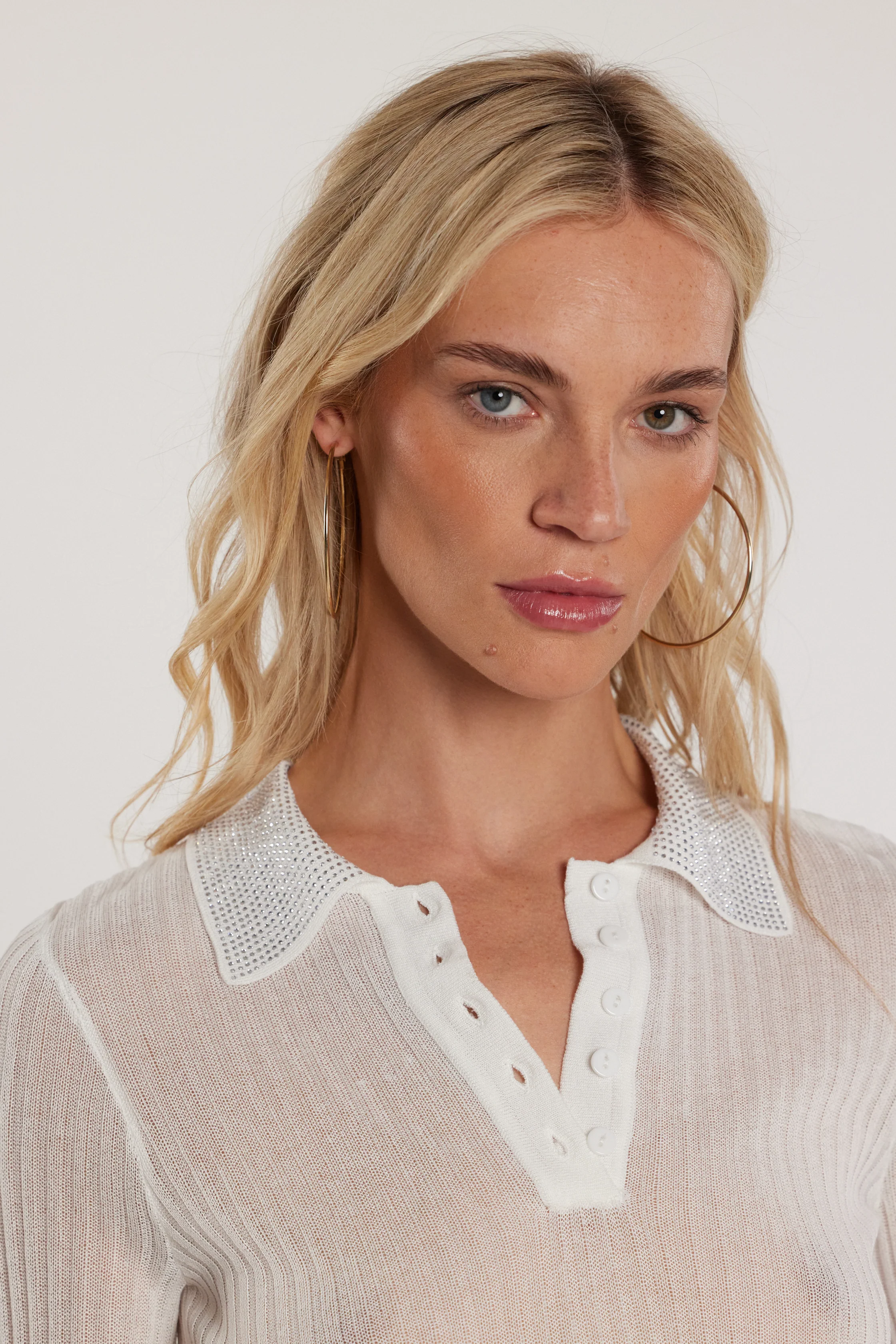 Maglia LOLA maniche lunghe polo con strass costina - Image 4