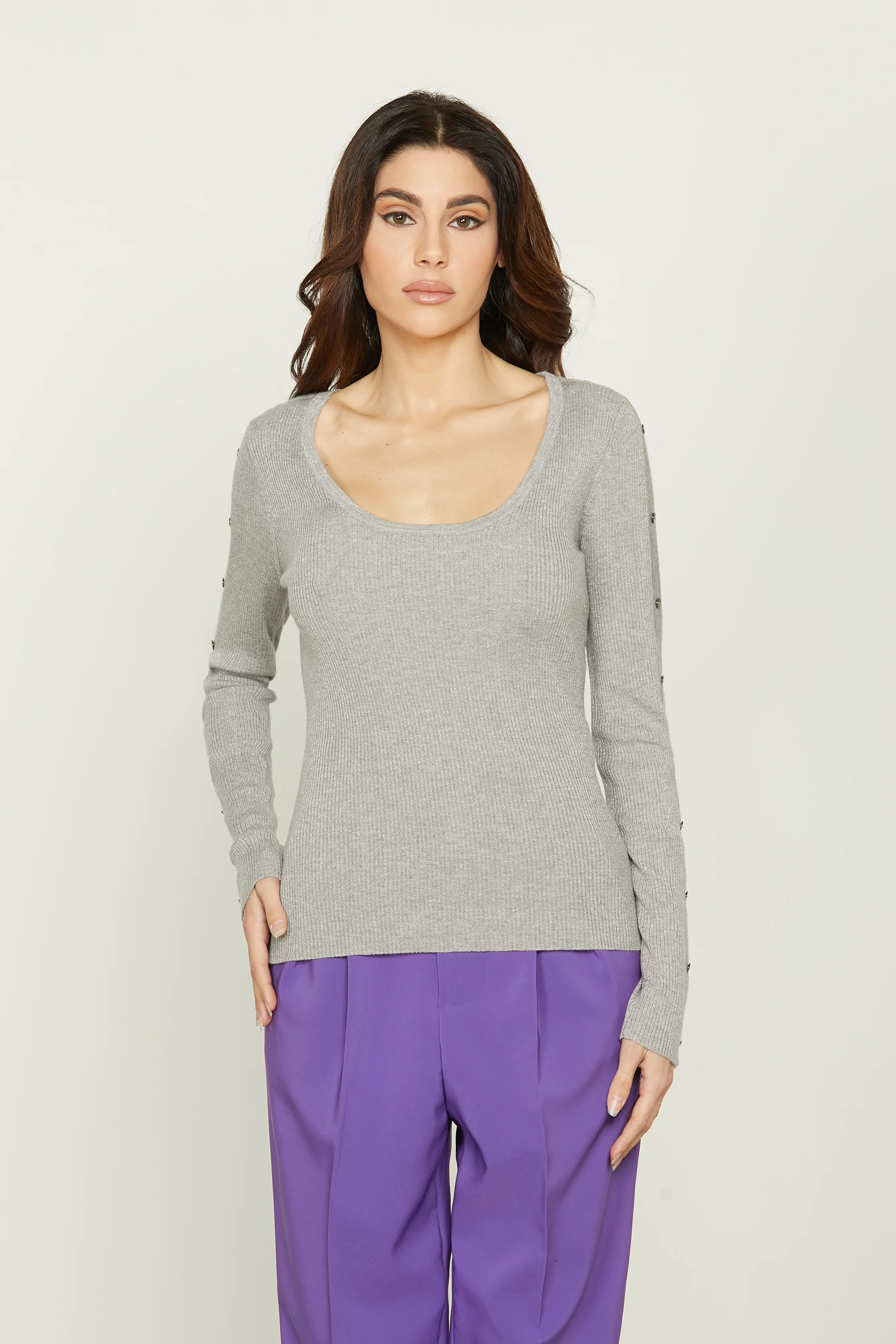 Maglia LUNADI manica lunga con bottoni lurex costina - Image 2