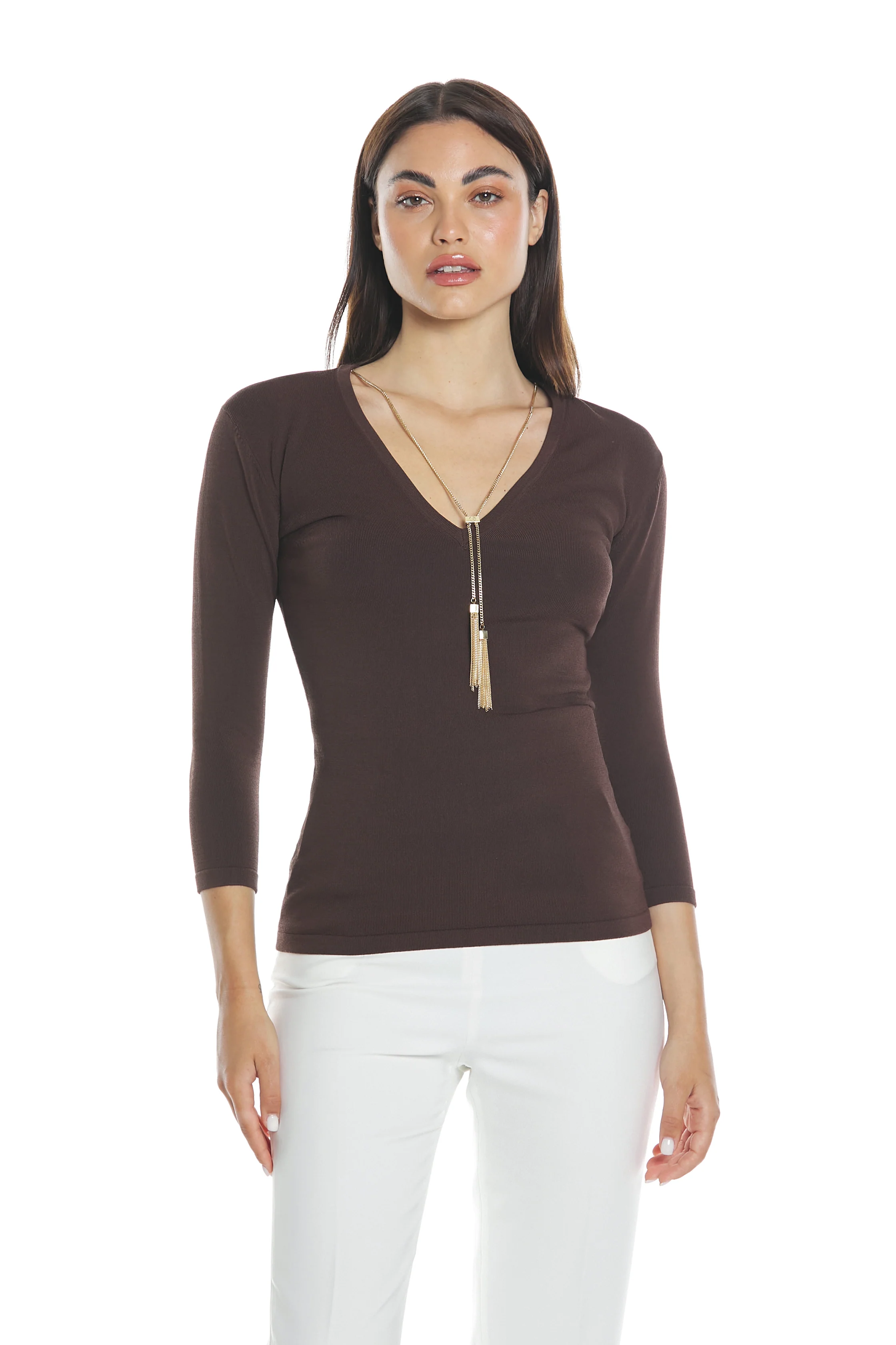 Maglia MANTES m.3/4 scollo v con collana più pendagli - Image 2