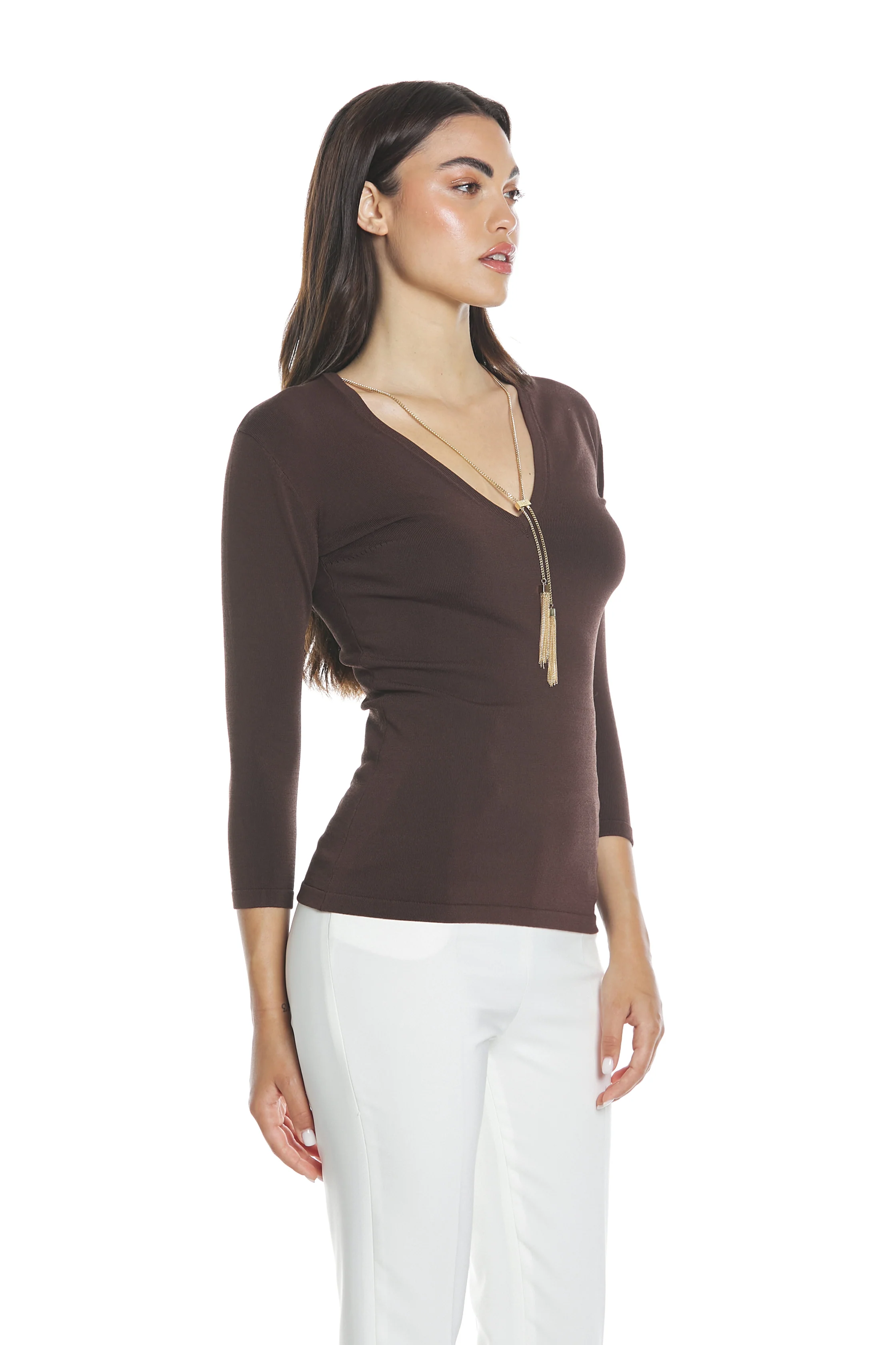 Maglia MANTES m.3/4 scollo v con collana più pendagli - Image 3