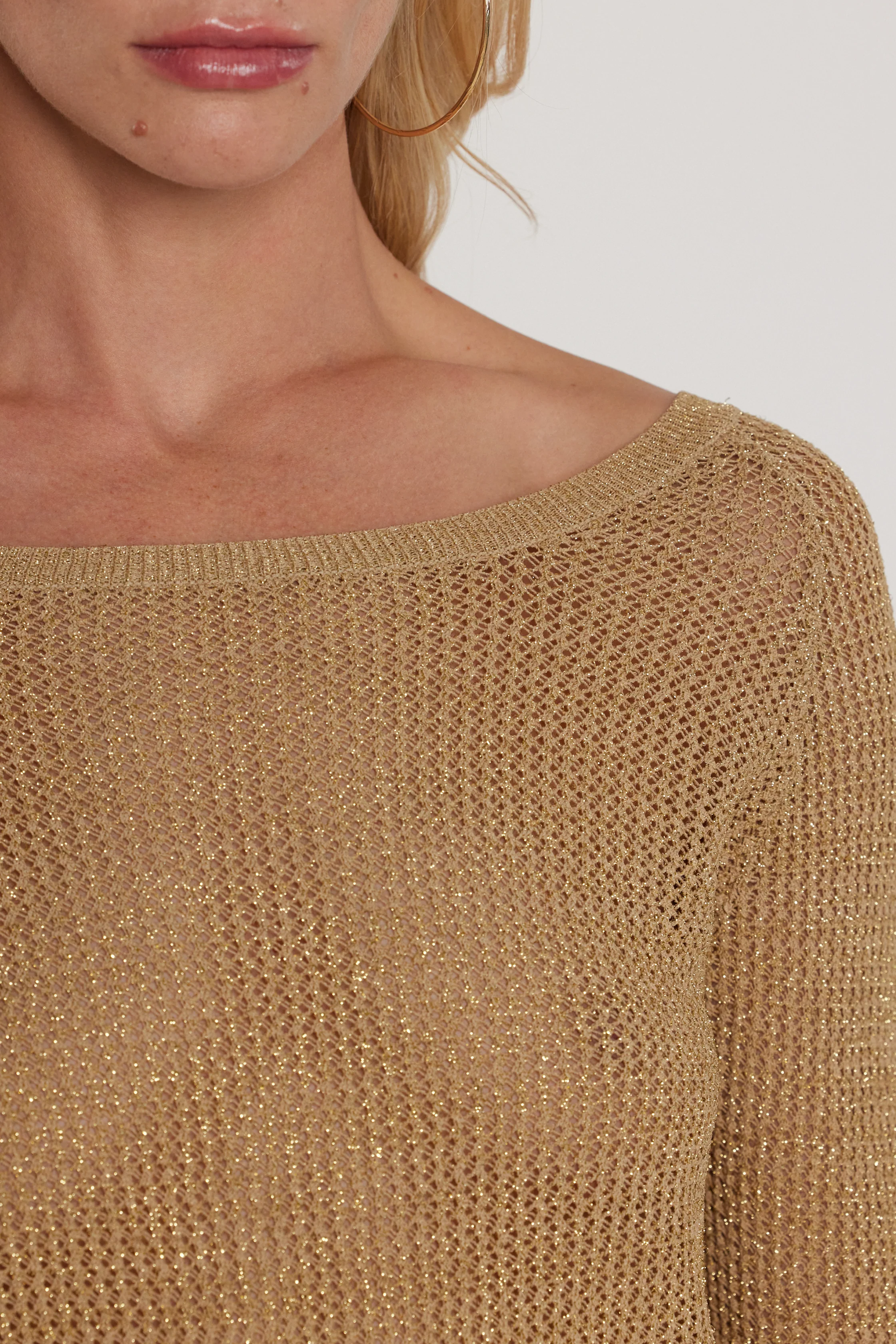 Maglia MARTINES maniche lunghe scollo barca più V rete effetto piquet più lurex - Image 4