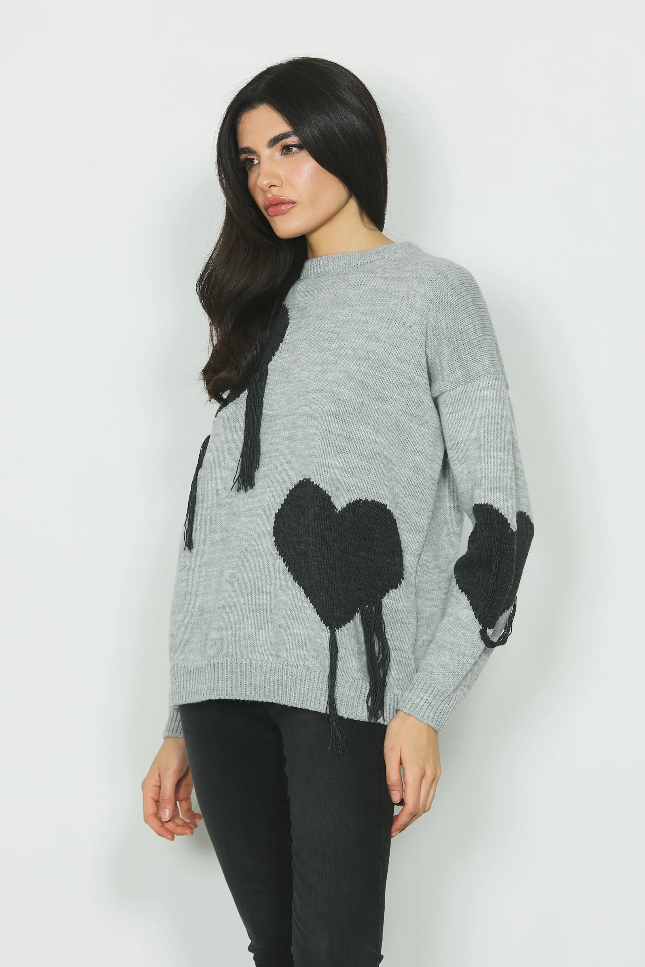 Maglia SHELLEY manica lunga con jacquard cuori più frange - Image 2