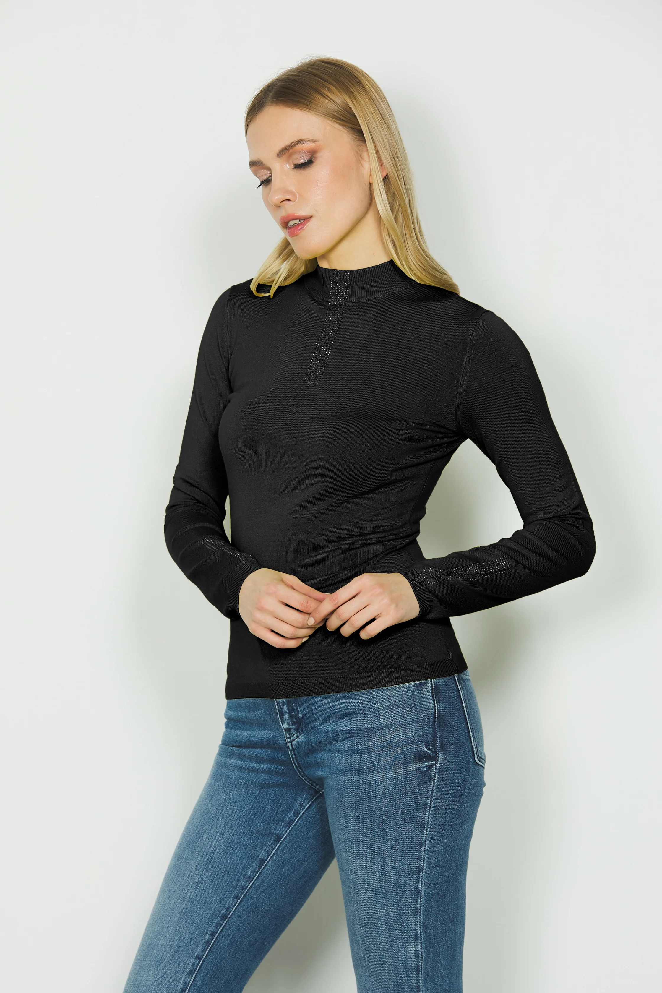Maglia TERESINA manica lunga con colletto vulcano più strass - Image 2
